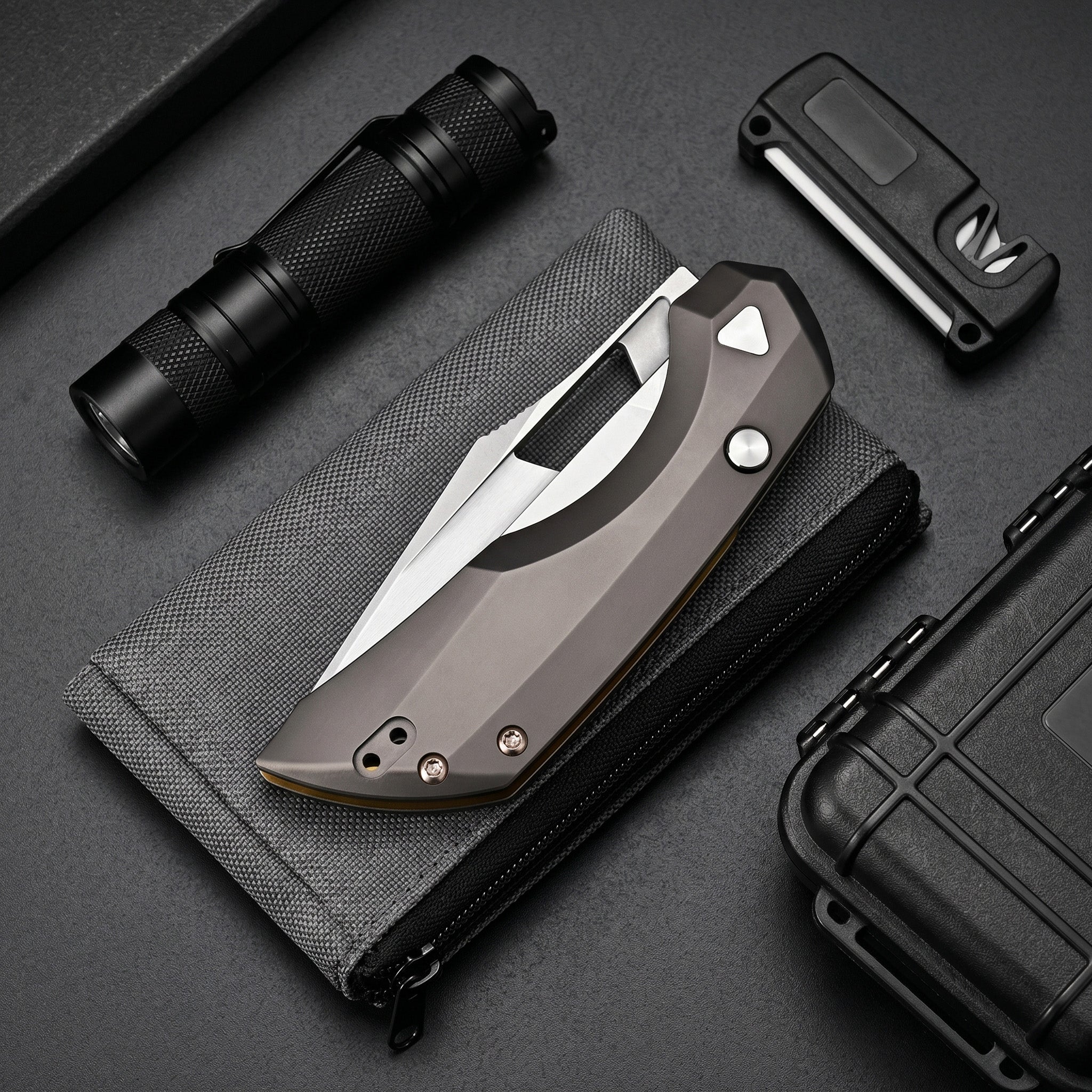 Artisan Cutlery Mousebird Thumb Hole Top Liner Lock EDC Knife Titanium Handle Gold Titanium Clip(3'' CPM S35VN Stone Wash Blade ) 1889G-DG