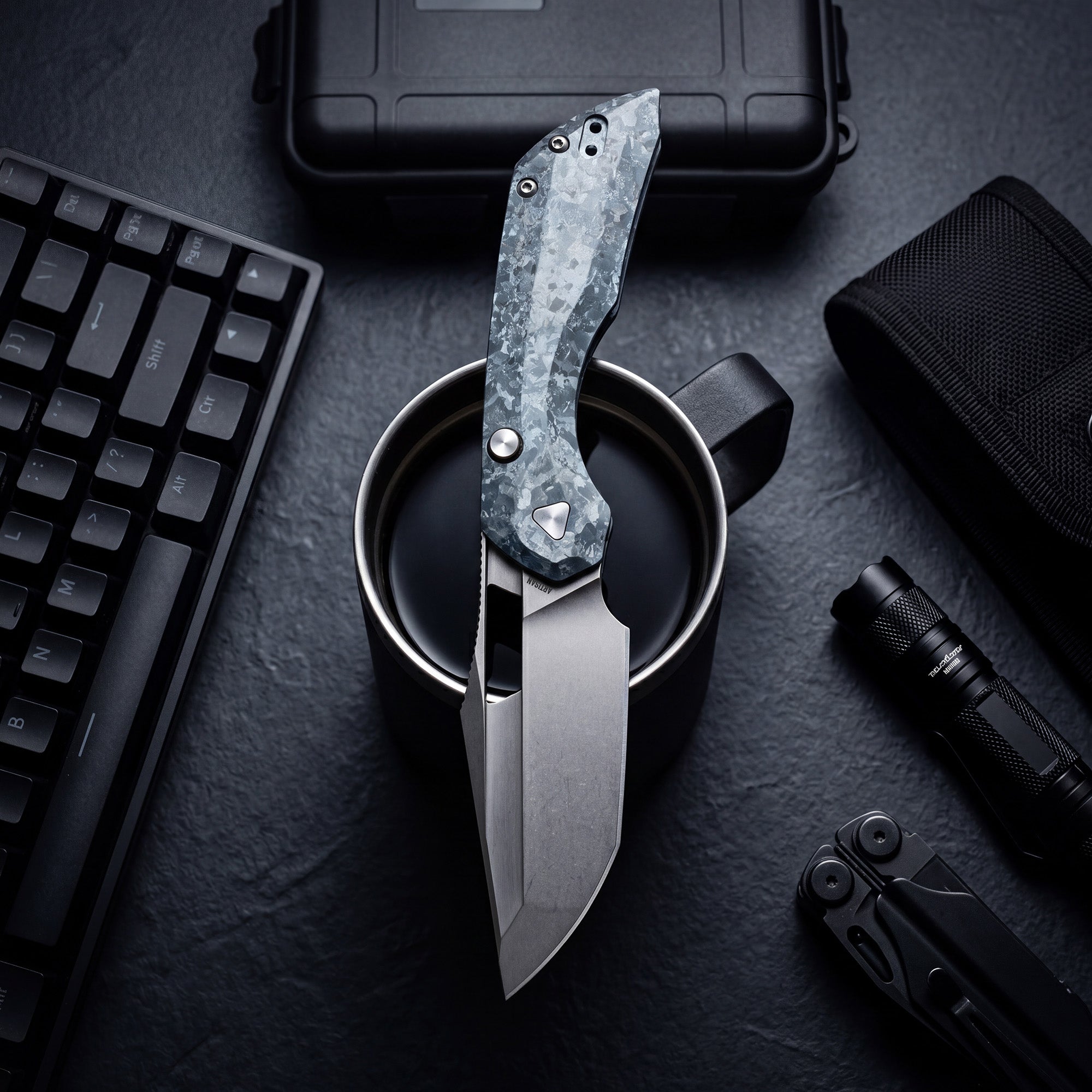 Artisan Cutlery Mousebird Thumb Hole Top Liner Lock EDC Knife Crystal Titanium Handle Crystal Titanium Clip(3'' CPM S35VN Stone Wash Blade ) 1889G-CBU