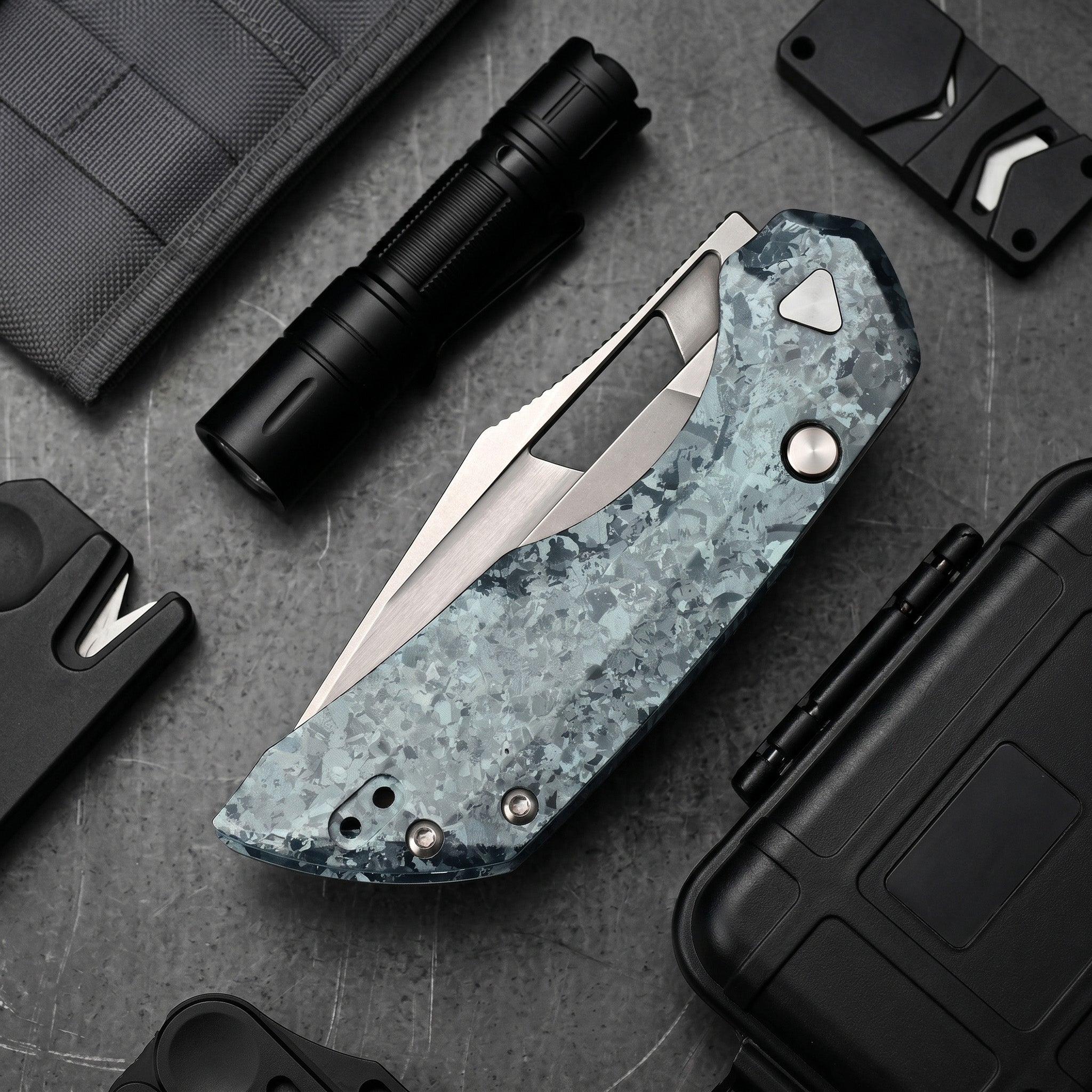 Artisan Cutlery Mousebird Thumb Hole Top Liner Lock EDC Knife Crystal Titanium Handle Crystal Titanium Clip(3'' CPM S35VN Stone Wash Blade ) 1889G-CBU