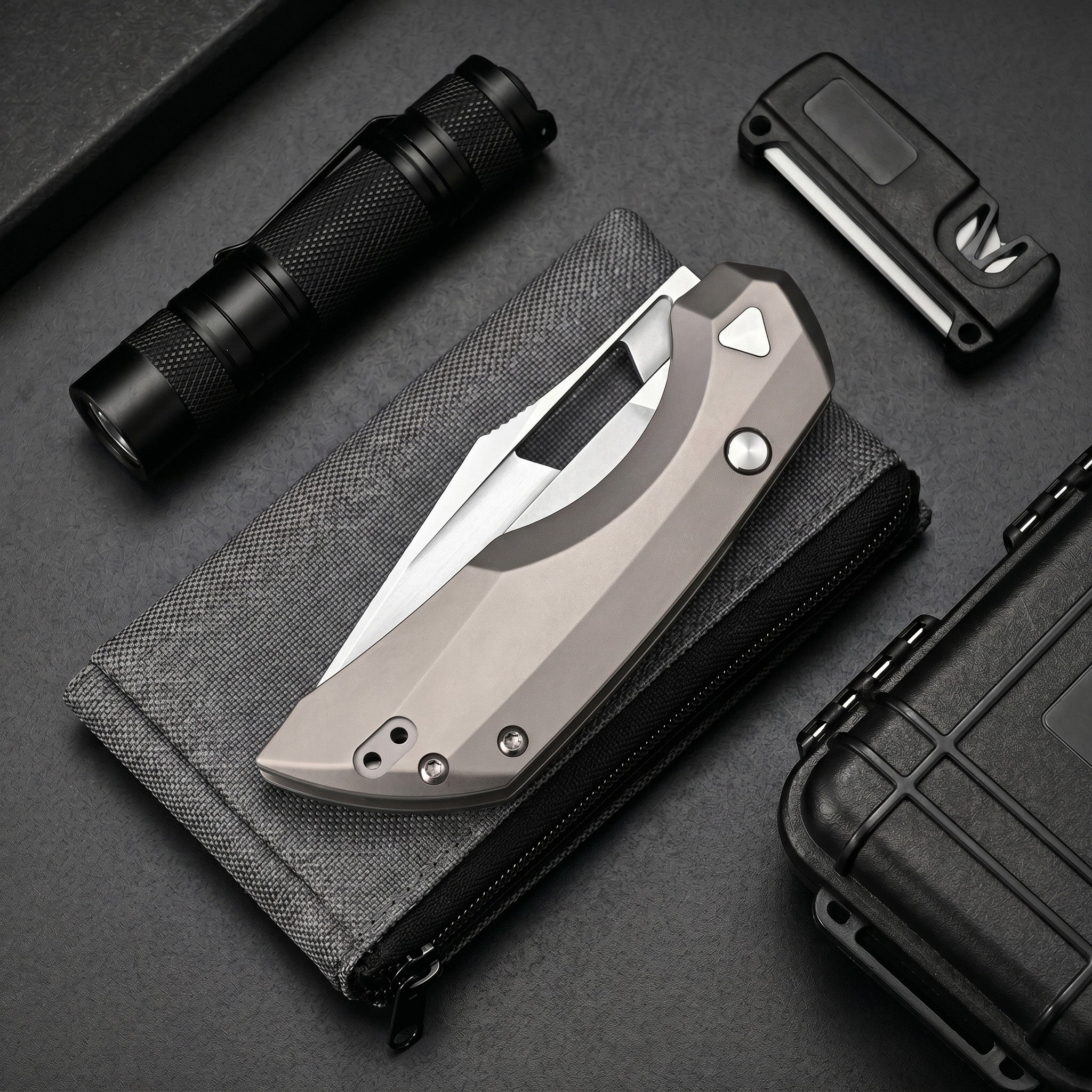 Artisan Cutlery Mousebird Thumb Hole Top Liner Lock EDC Knife Titanium Handle Titanium Clip(3'' CPM S35VN Stone Wash Blade ) 1889G-GY