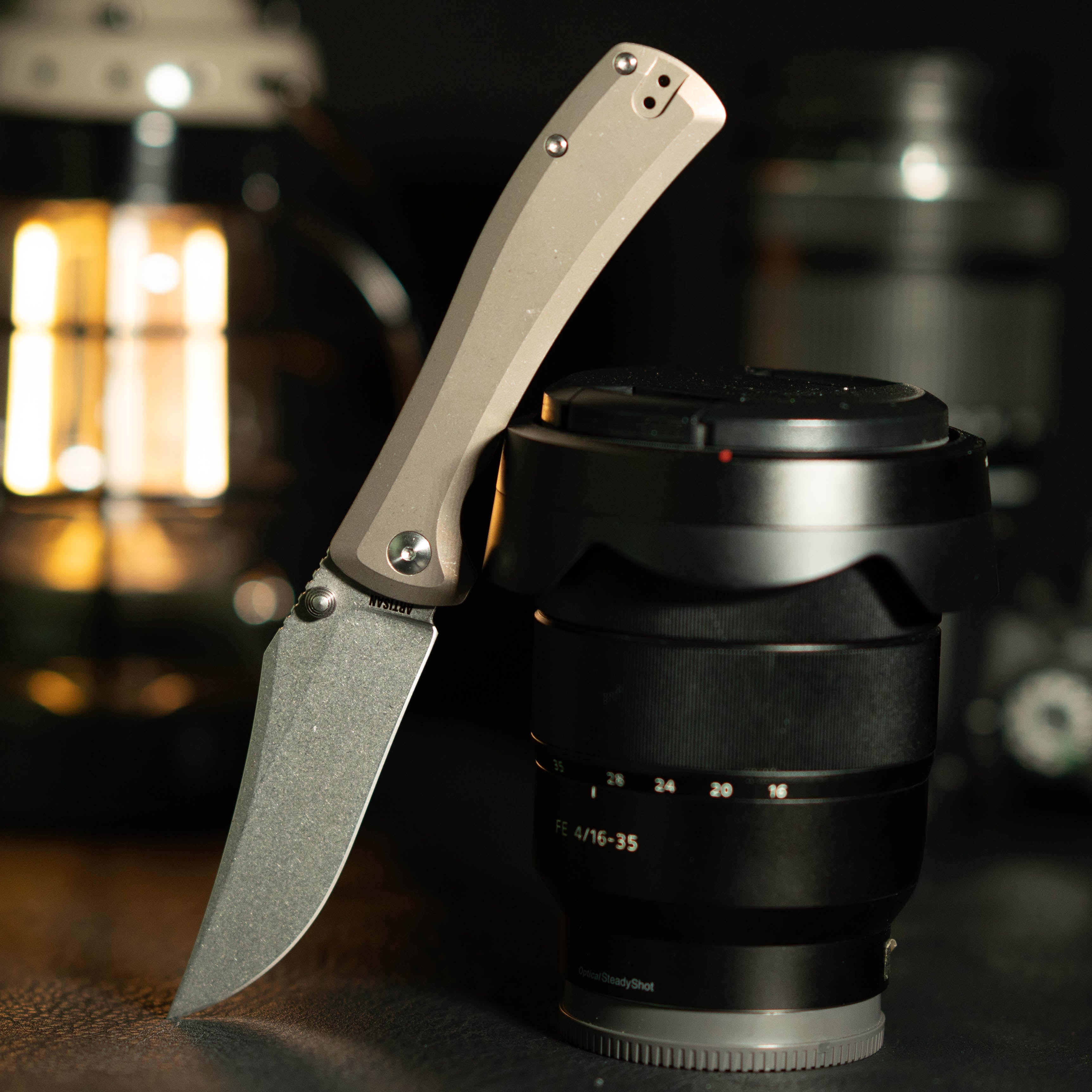 Artisan Cutlery Santee Thumb Stud & Frame Lock Folding Knife Titanium Handle (3.54'' CPM S35VN Steel Stone Wash Blade) 1888G-GY
