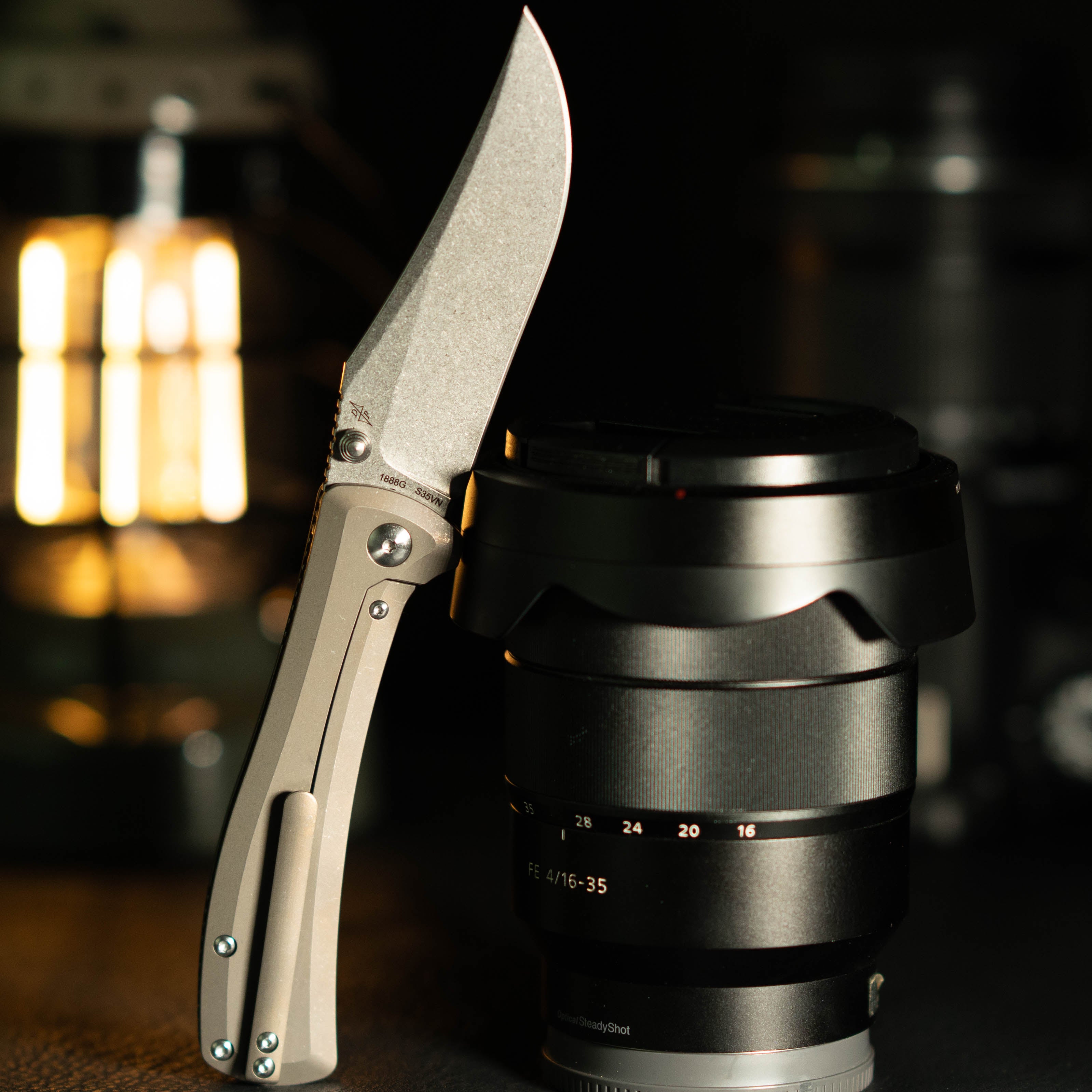 Artisan Cutlery Santee Thumb Stud & Frame Lock Folding Knife Titanium Handle (3.54'' CPM S35VN Steel Stone Wash Blade) 1888G-GY