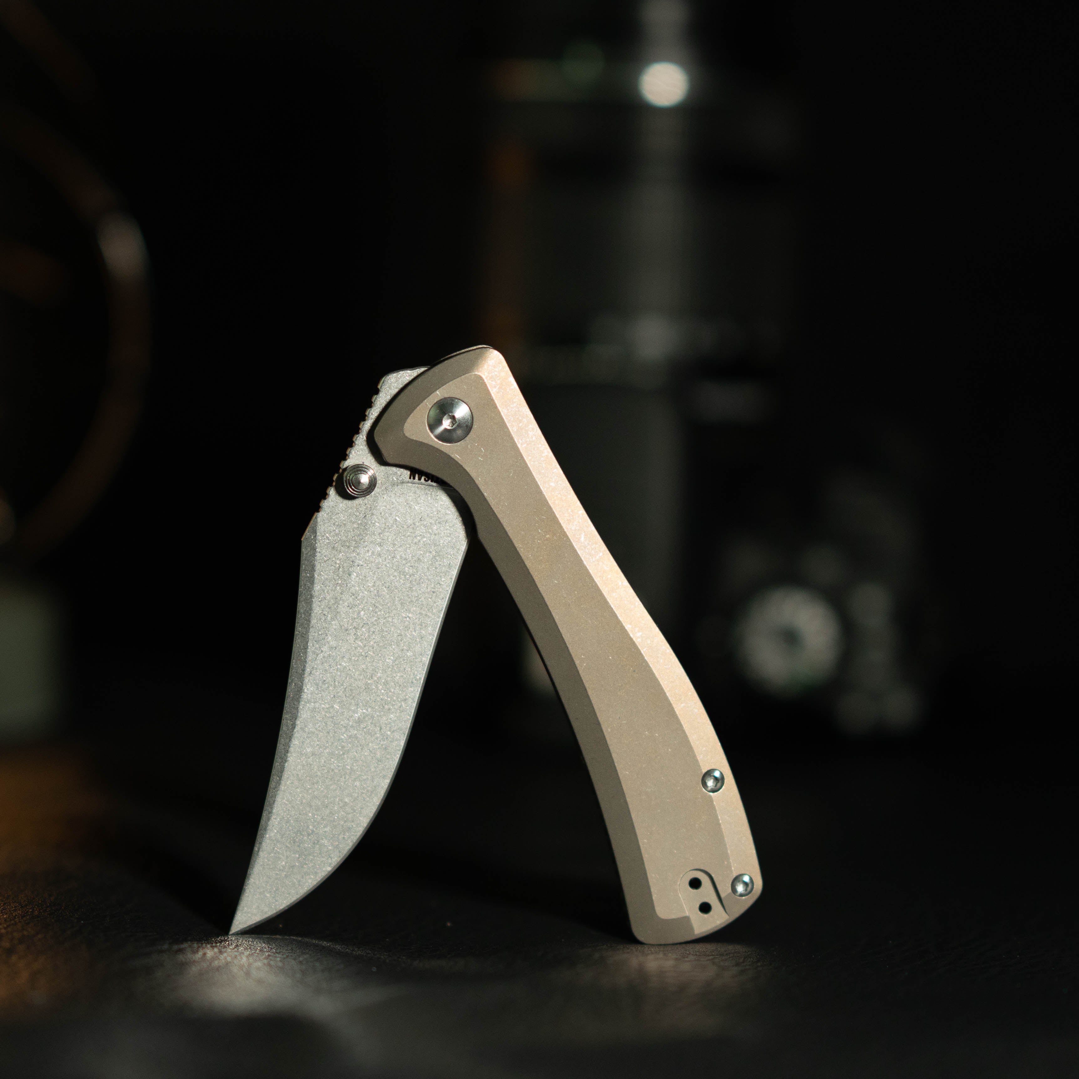 Artisan Cutlery Santee Thumb Stud & Frame Lock Folding Knife Titanium Handle (3.54'' CPM S35VN Steel Stone Wash Blade) 1888G-GY