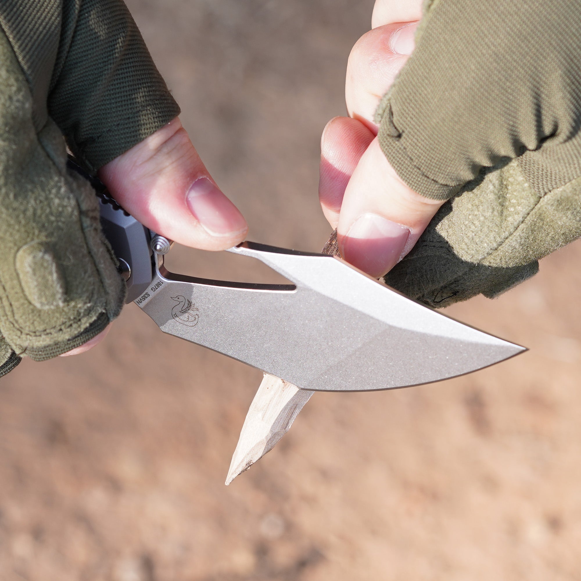 Artisan Cutlery Dark Wing Thumb Hole & Front Flipper Frame Lock EDC Knife Titanium Handle(3.63'' S35VN Stone Wash Blade ) 1887G-GY