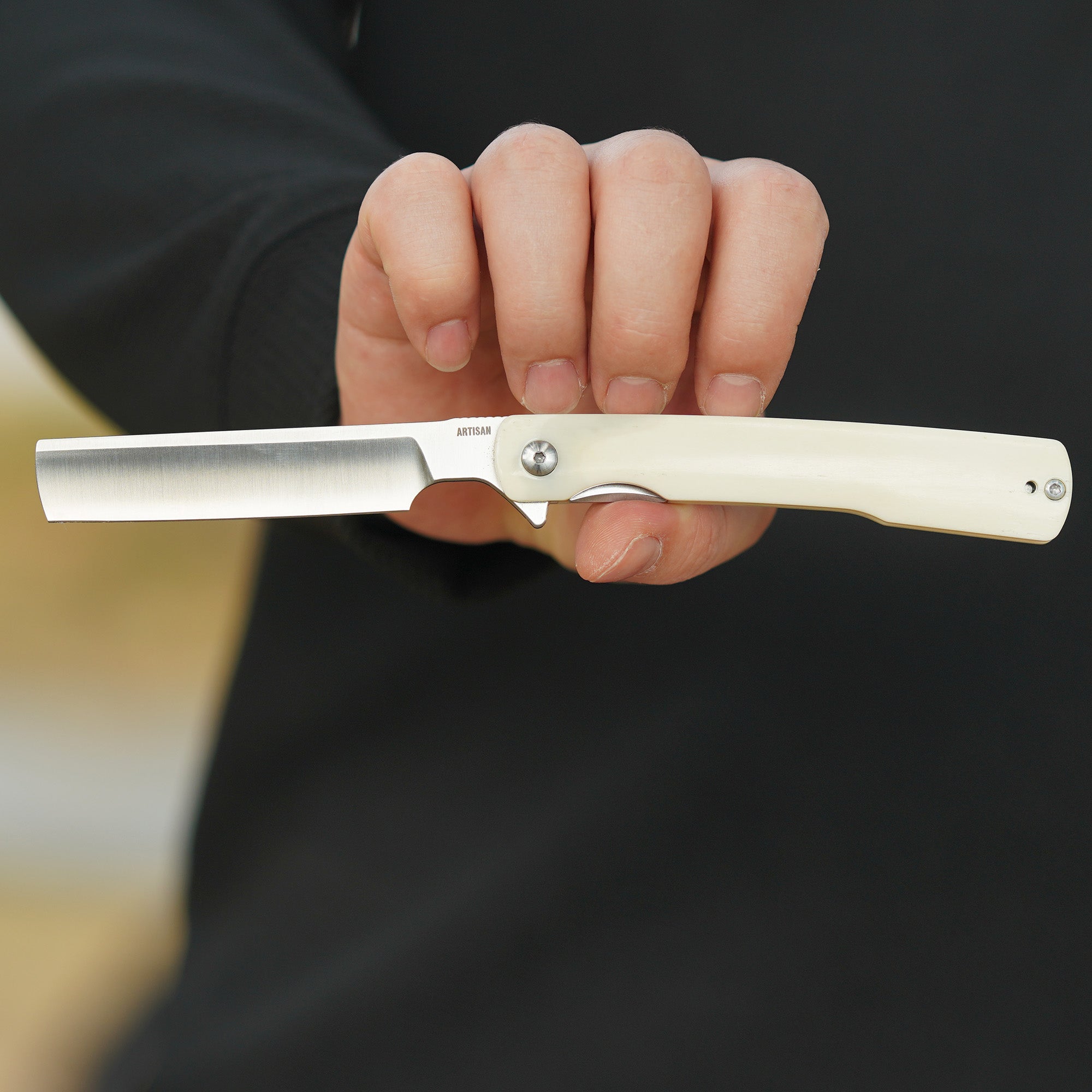 Artisan Cutlery Orthodox V2 Flipper & Liner Lock Knife Bovine Bone Handle (3.54'' Sand Polish CPM S45VN Blade) 1883G-BB (Limited)