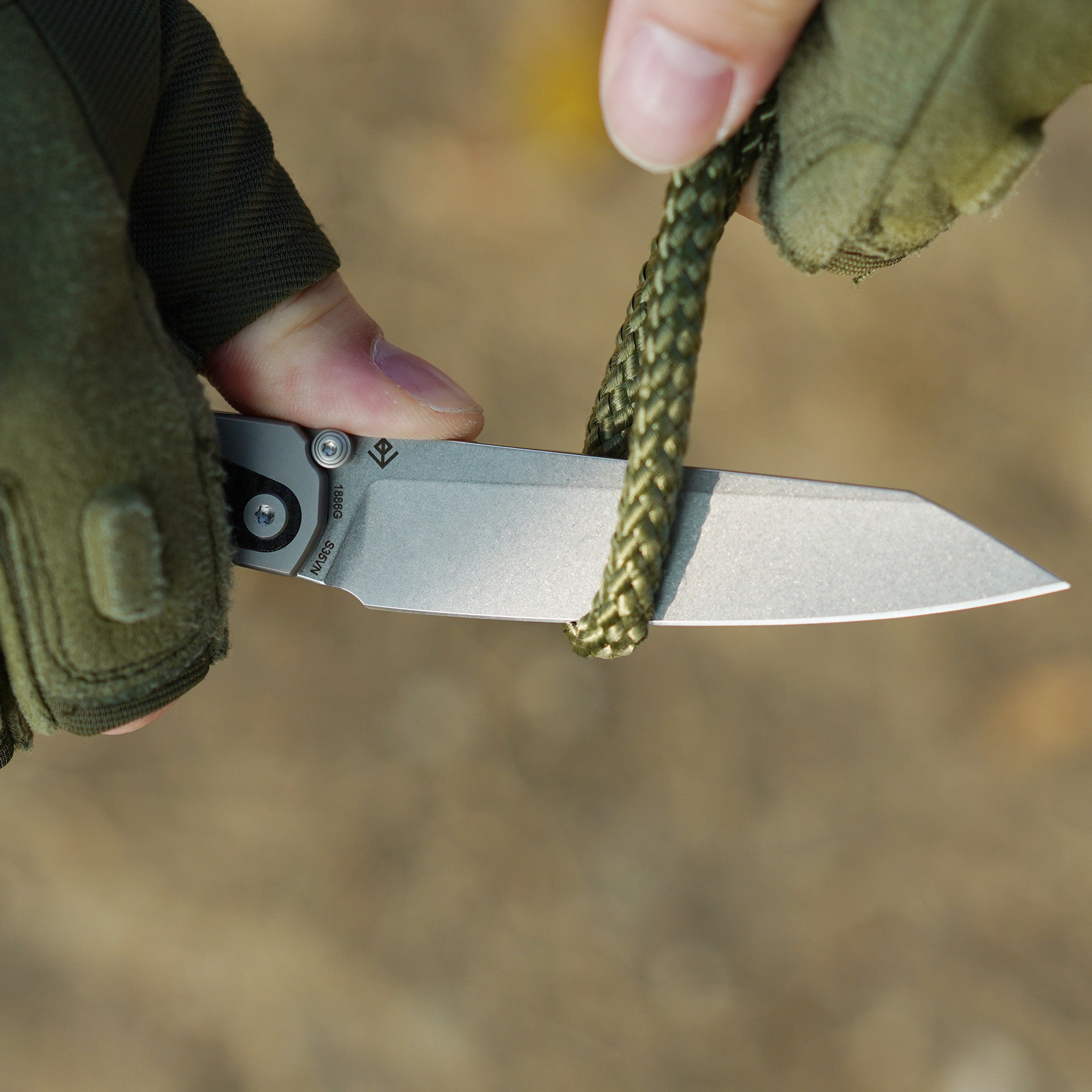 Artisan Cutlery Trust Thumb Stud & Frame Lock Knife Titanium and Aluminum Handle (3.758'' Stone Wash S35VN Blade) 1886G-GY