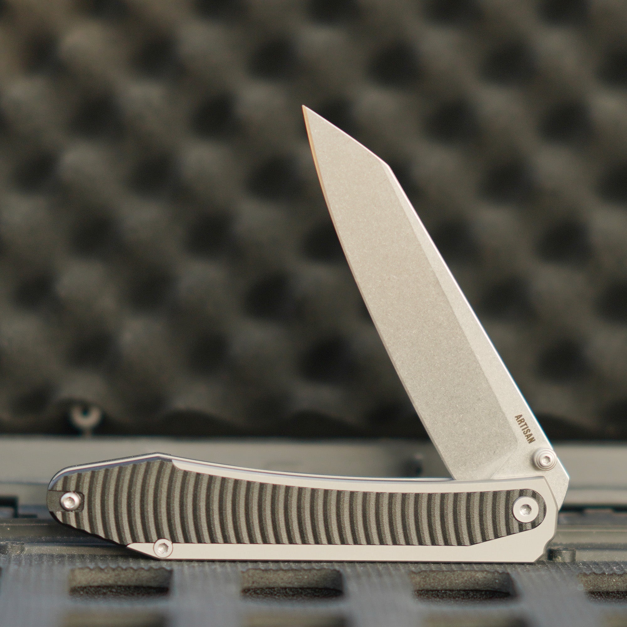 Artisan Cutlery Trust Thumb Stud & Frame Lock Knife Titanium and Aluminum Handle (3.758'' Stone Wash S35VN Blade) 1886G-GY