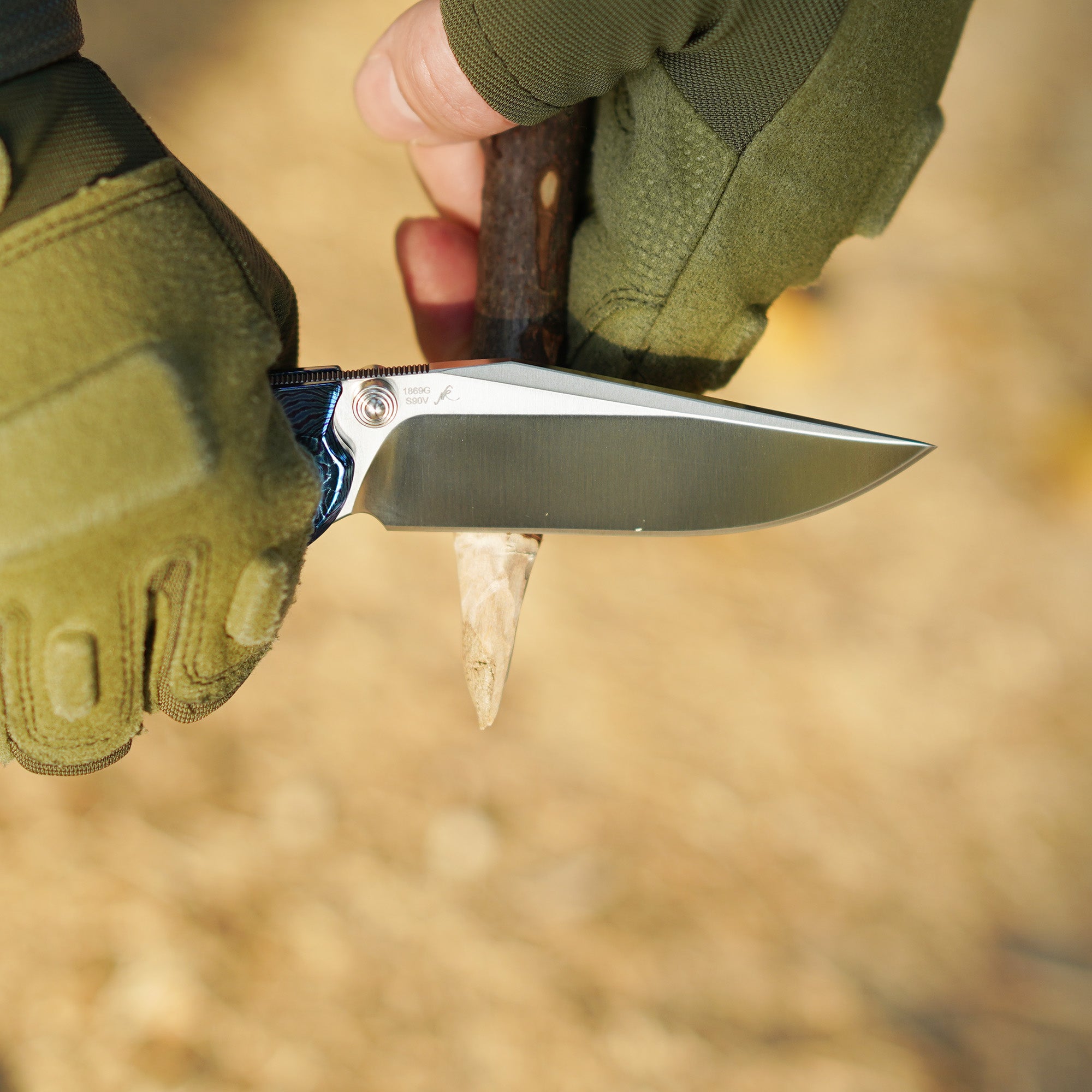 Artisan Cutlery Crusoe ATZ-1869G S90V Blade Titanium Damascus Handle Folding Knives (Limited)