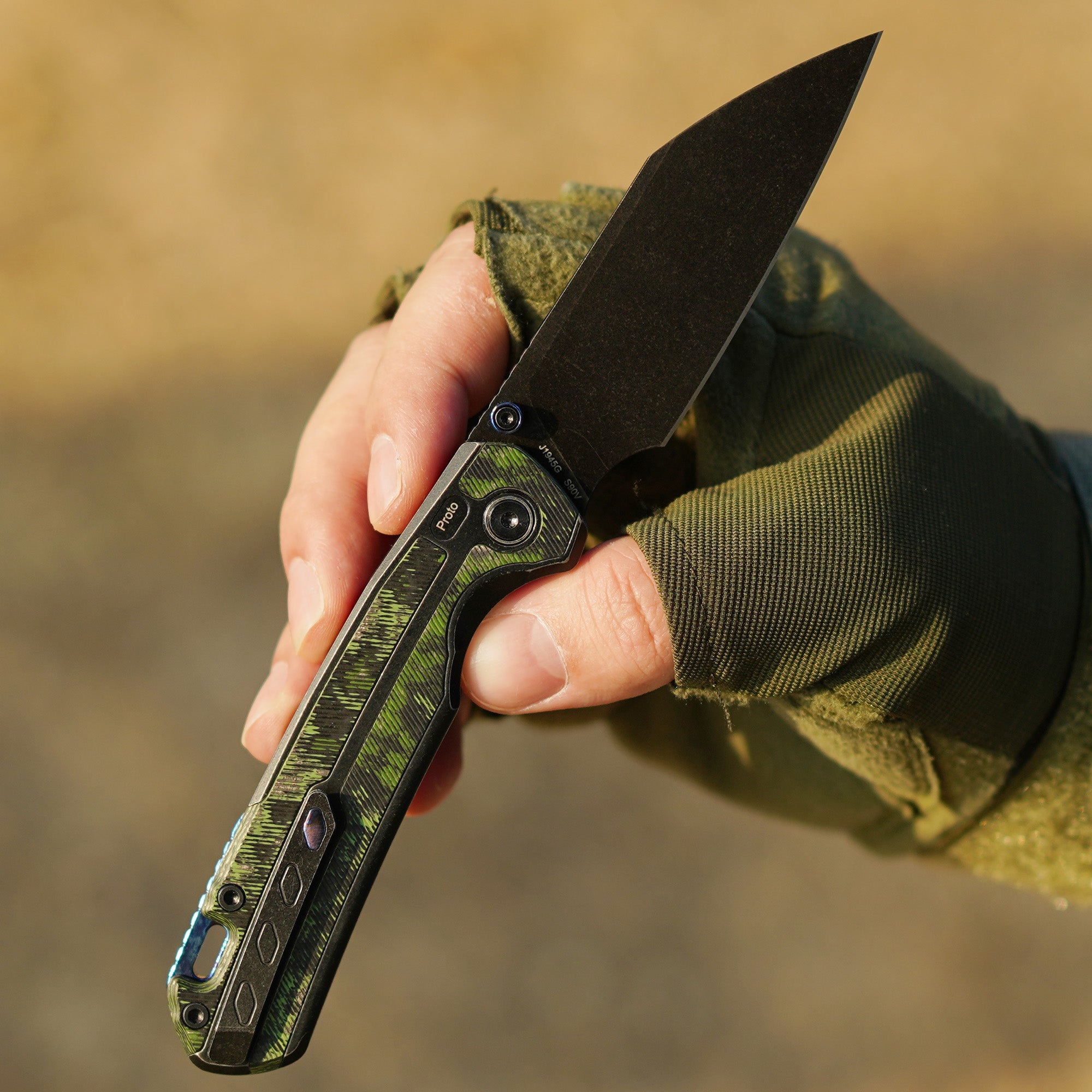 CJRB Interstellar Pyrite-Light J1945G S90V Blade Titanium and Fat Carbon Inlay Handle Folding Knives(Limited edition) - Black (J1945G-BJWCF)