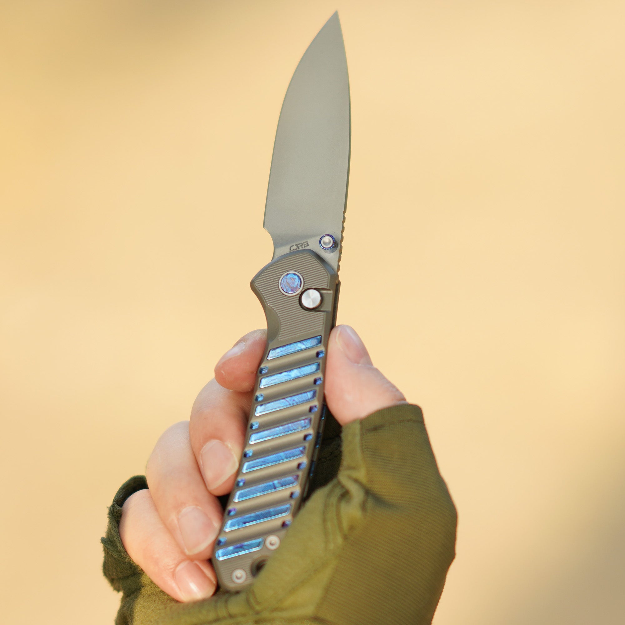 CJRB Galactic Pyrite J1925G S90V Blade Titanium and Titanium Damascus Inlay Handle Folding Knives(Limited edition) - Gray (J1925G-TDB)