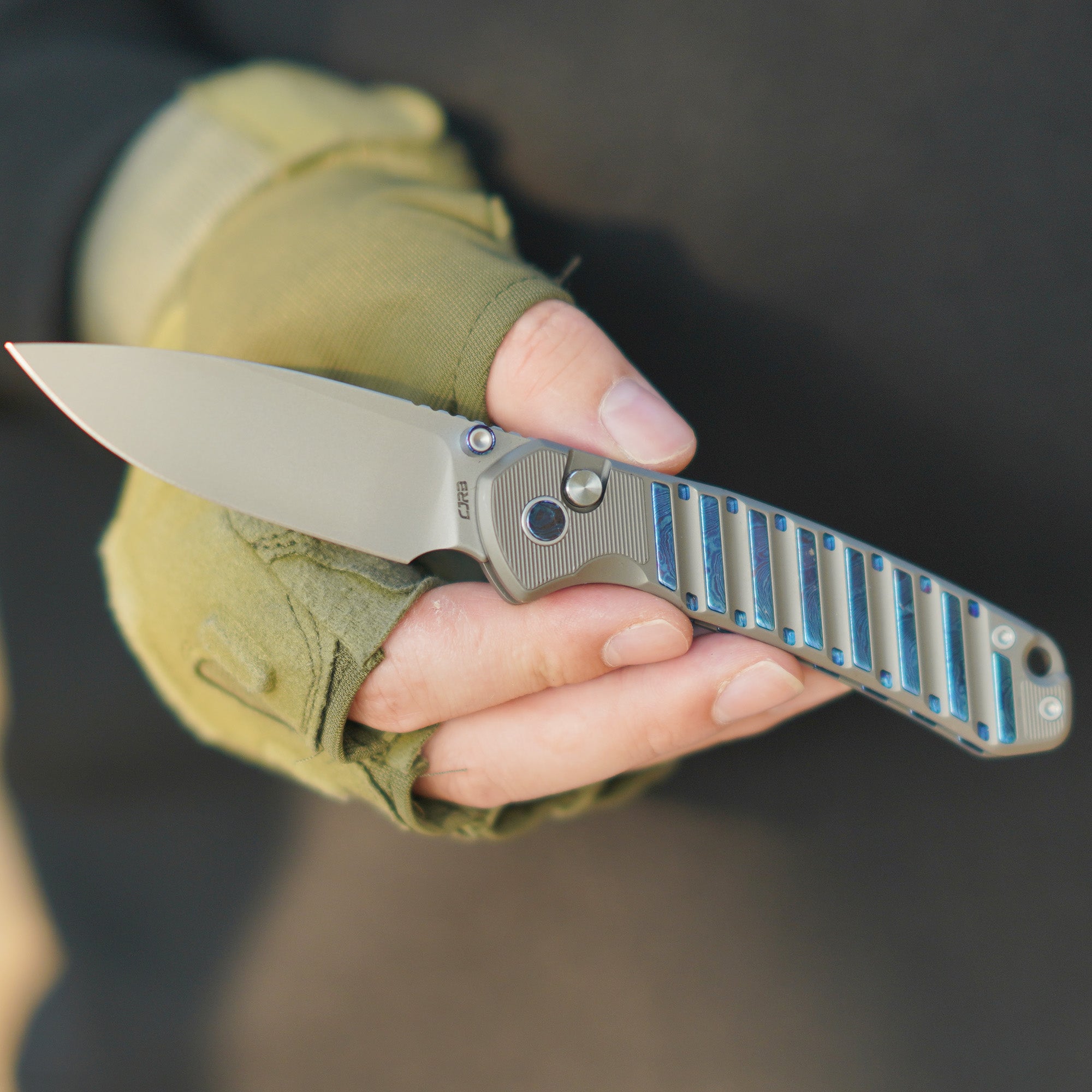 CJRB Galactic Pyrite J1925G S90V Blade Titanium and Titanium Damascus Inlay Handle Folding Knives(Limited edition) - Gray (J1925G-TDB)