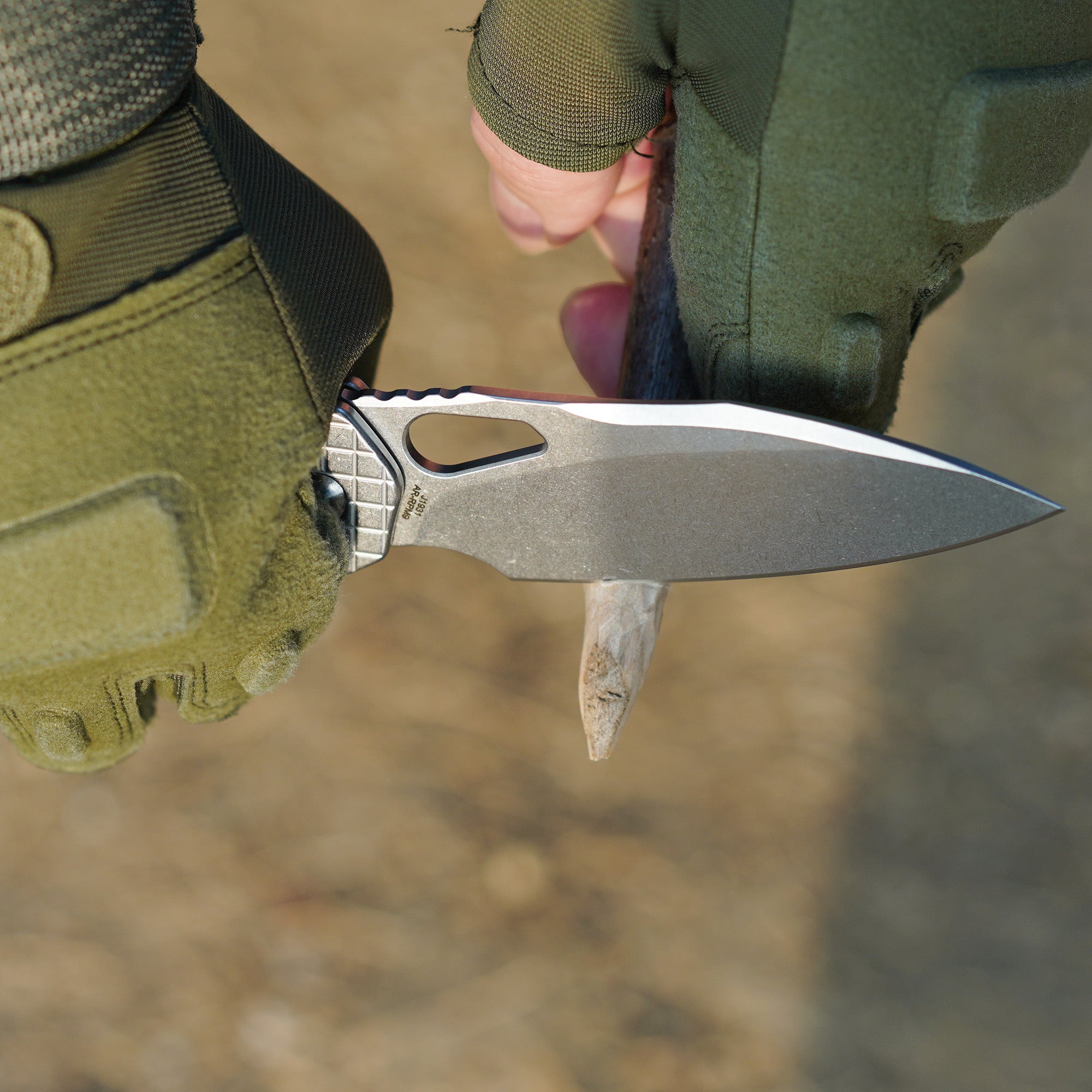 CJRB Frack J1931 AR-RPM9 Steel Blade Steel(Frag pattern) Handle Folding Knives - Stone Wash (J1931-FST)