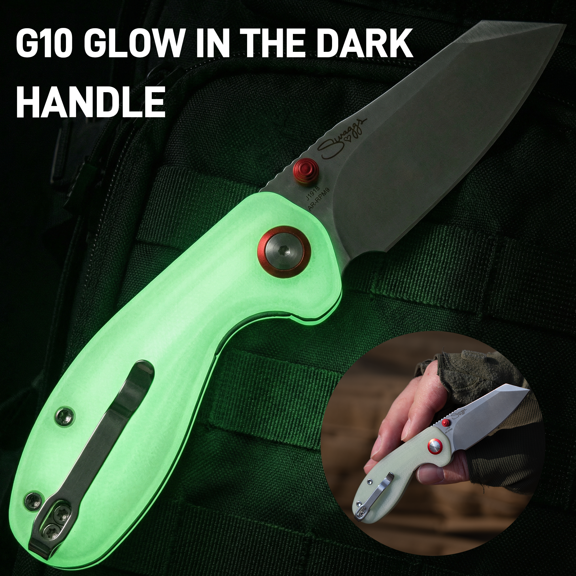 CJRB Maileah Front Flipper & Liner Lock G10(Glow In the Dark) Handle (2.39'' Sand Polish AR-RPM9 Blade) J1918-GD