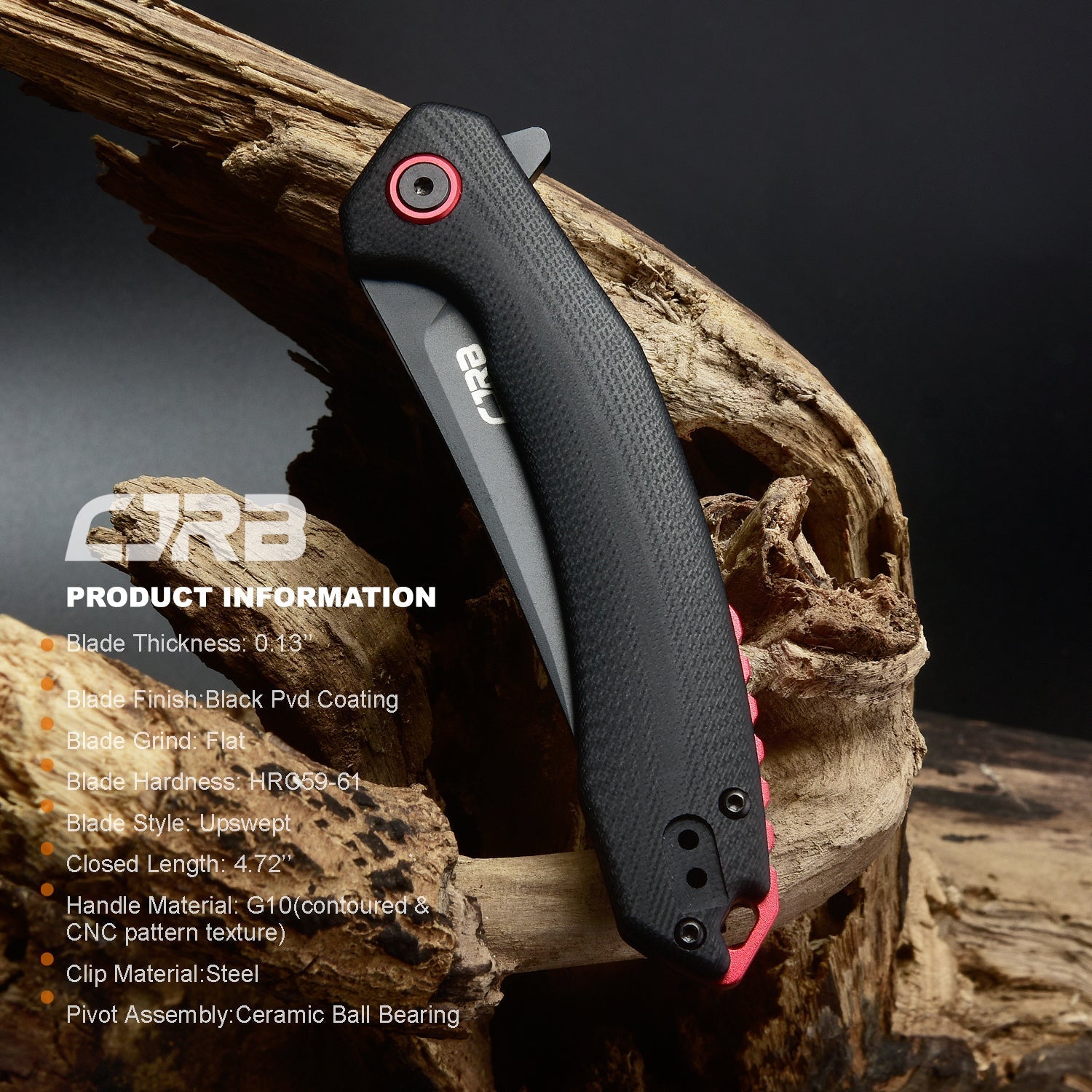 CJRB Gobi J1906 AR-RPM9 Steel Black PVD Blade G10 Handle Folding Knives - Black (J1906-BBKC)