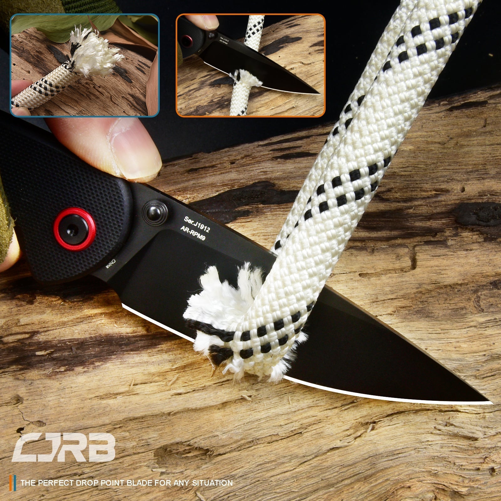 CJRB Feldspar J1912 AR-RPM9 Steel Black Pvd Coated Blade G10 Handle Folding Knives - Black (J1912-BBKF)