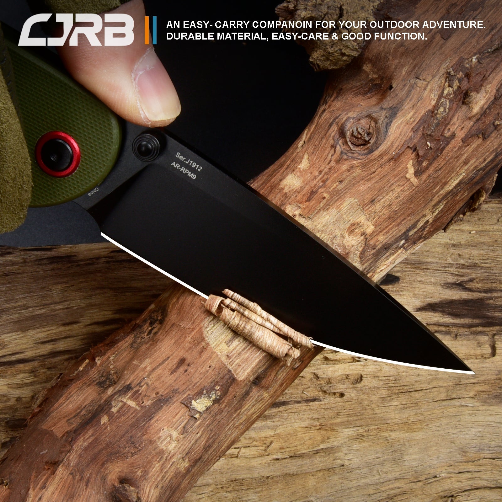 CJRB Feldspar J1912 AR-RPM9 Steel Black Pvd Coated Blade G10 Handle Folding Knives - Green (J1912-BGN)