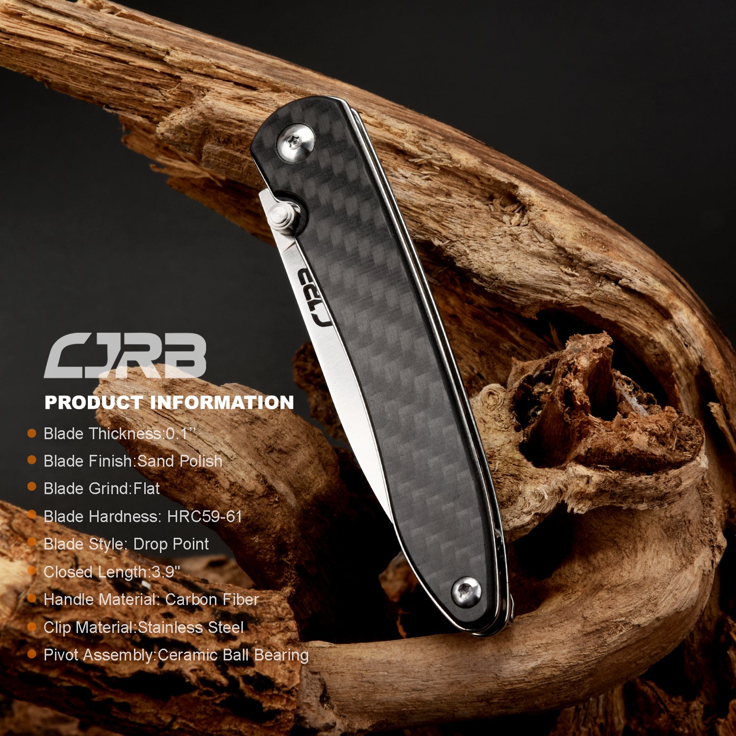 CJRB Ria J1917 AR-RPM9 Steel Blade Marbled Carbon Fiber Handle Folding Knives