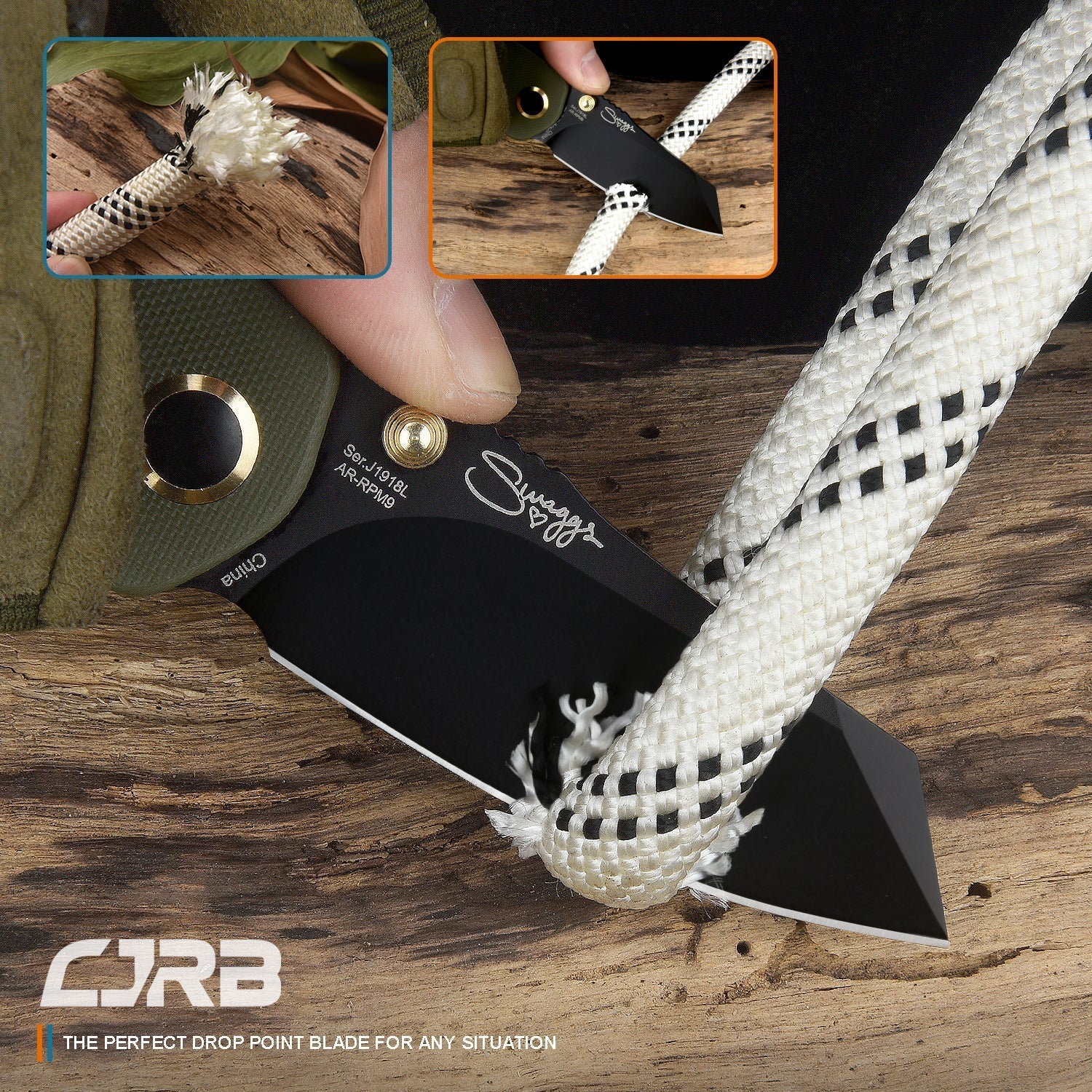 CJRB More Maileah J1918L Black Pvd Coated AR-RPM9 Steel Blade Folding Knives - Green (J1918L-BGN)