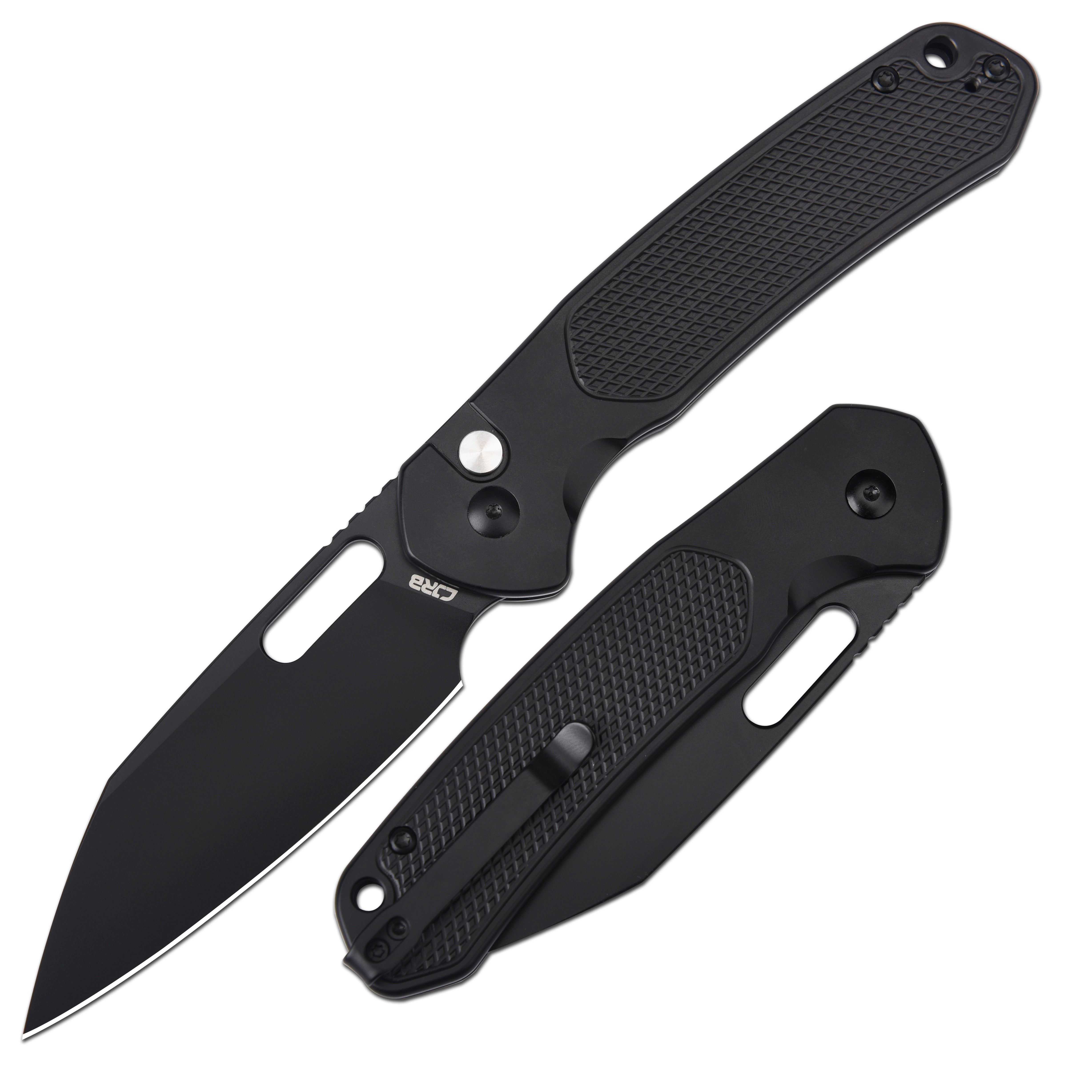 CJRB Large Pyrite-Alt Wharncliffe J1925AL AR-SFII Steel Blade Steel Handle Folding Knives - Black PVD Coating (J1925AL-BBK)