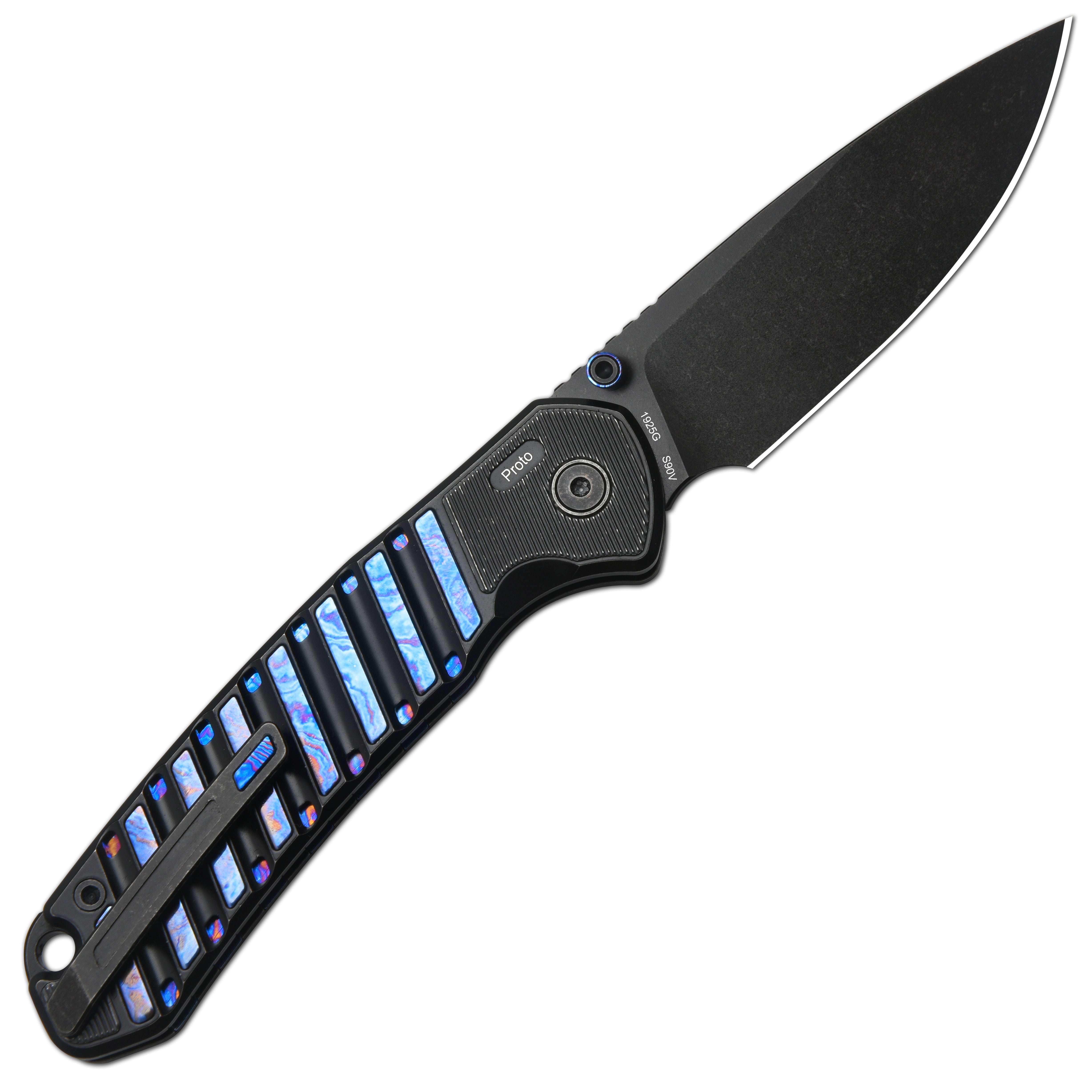 CJRB Galactic Pyrite J1925G S90V Blade Titanium and Titanium Damascus Inlay Handle Folding Knives(Limited edition) - Black (J1925G-BTDB)