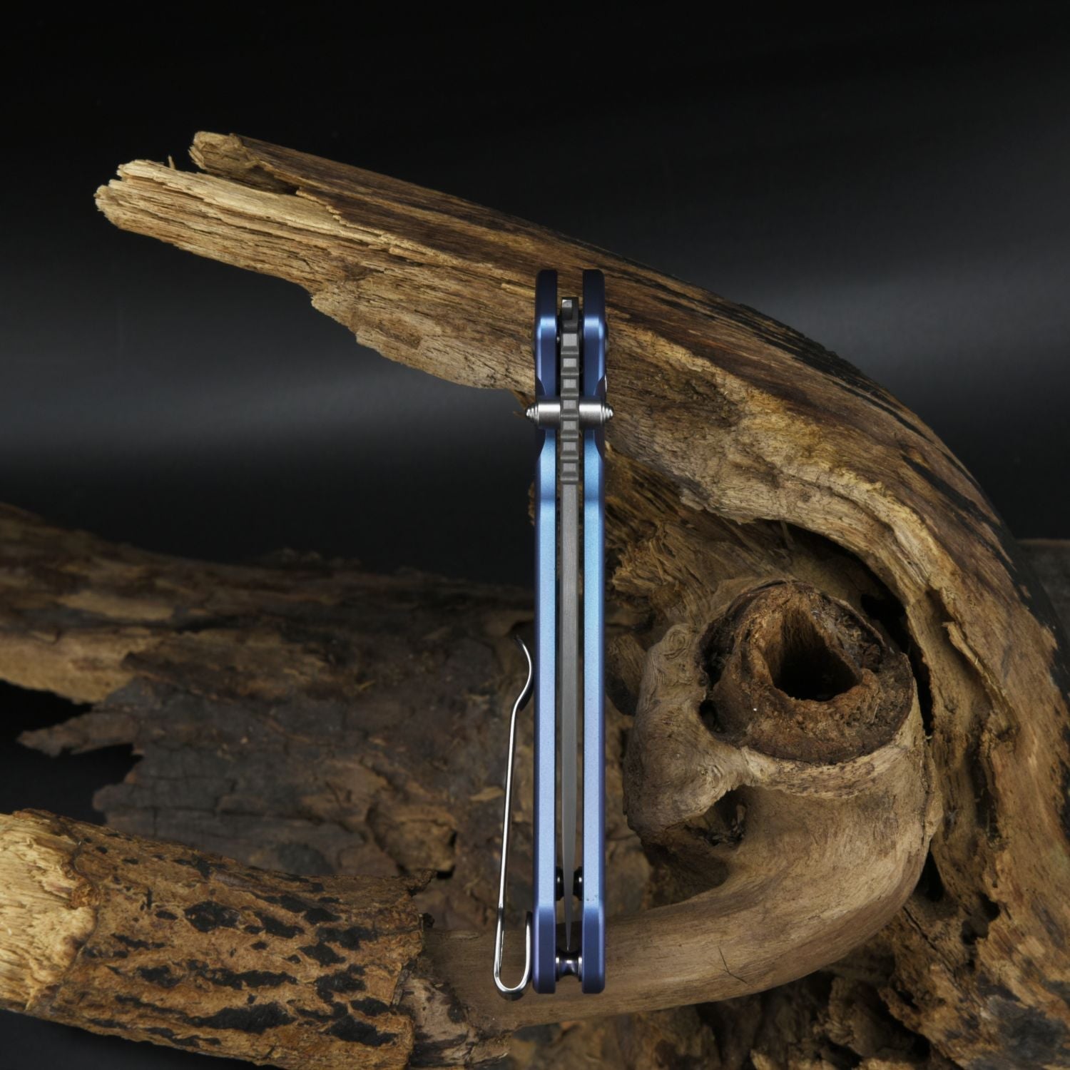 CJRB Pyrite J1925 Damascus Blade Titanium Handle Folding Knives - Blue (J1925T-BU)