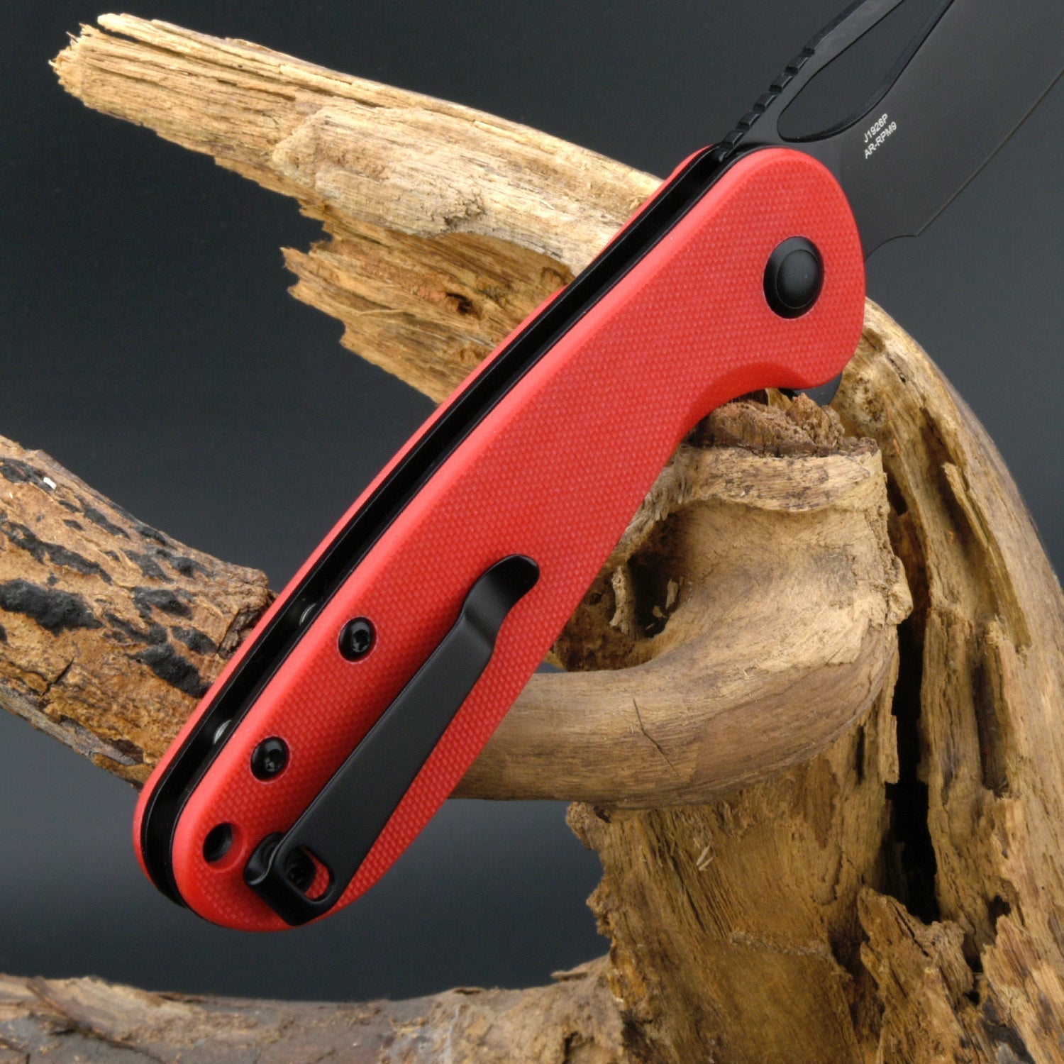 CJRB Lago J1926 AR-RPM9 Steel G10 Handle Folding Knives - Black PVD Blade Red G10 Handle (J1926-BRE)