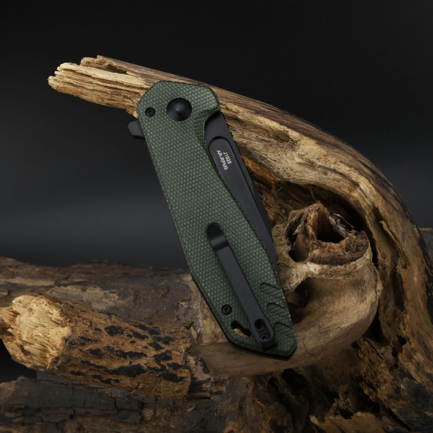 CJRB Riff J1928 AR-RPM9 Steel Blade Micarta Handle Folding Knives - Black PVD / Green Micarta (J1928-BMGN)