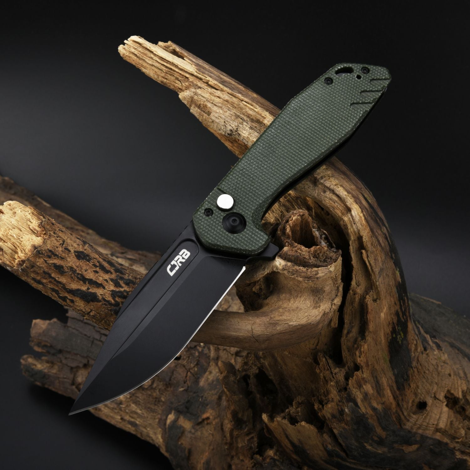 CJRB Riff J1928 AR-RPM9 Steel Blade Micarta Handle Folding Knives - Black PVD / Green Micarta (J1928-BMGN)