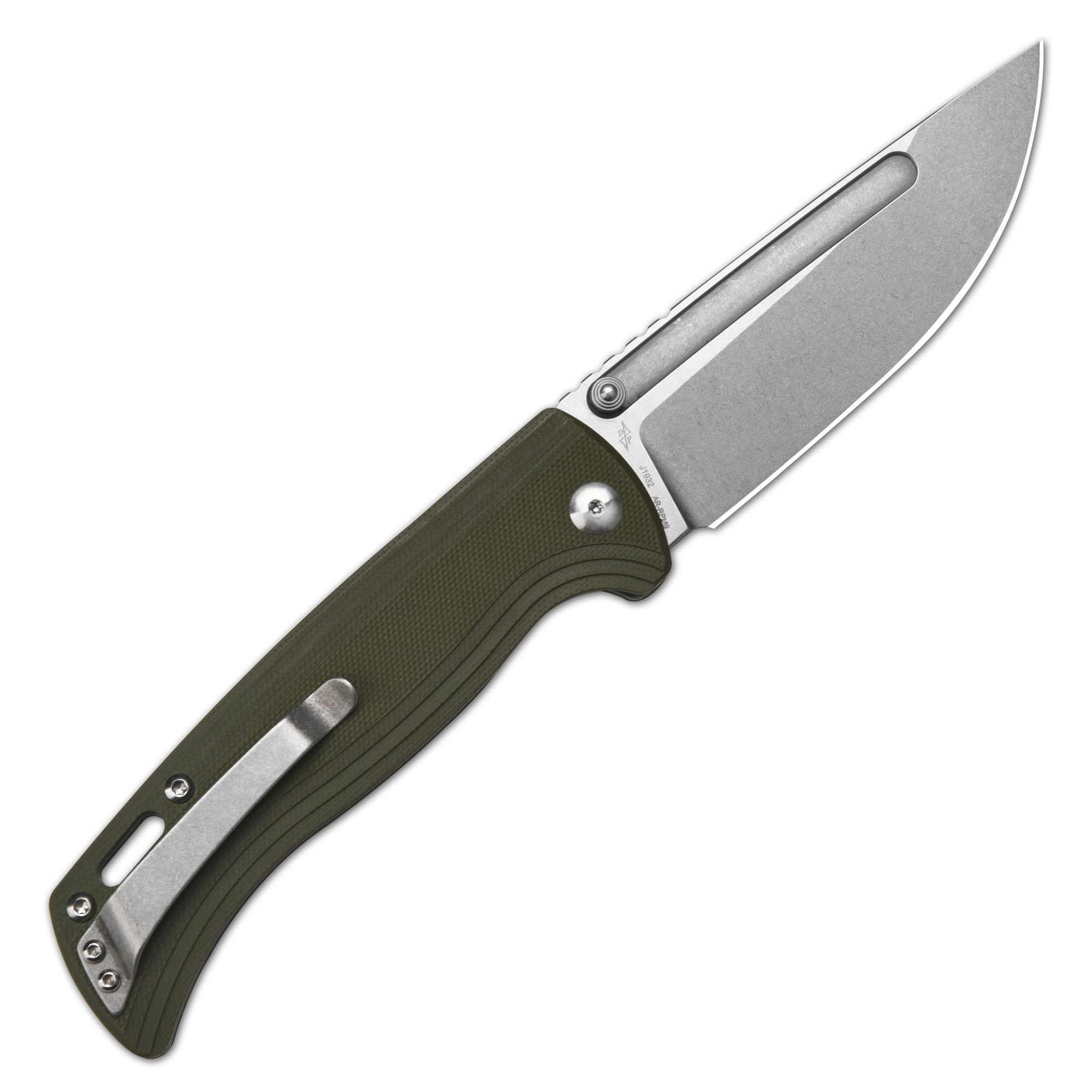 CJRB Resource J1932 AR-RPM9 Steel G10 Handle Folding Knives - Stone Wash / Green (J1932-GN)