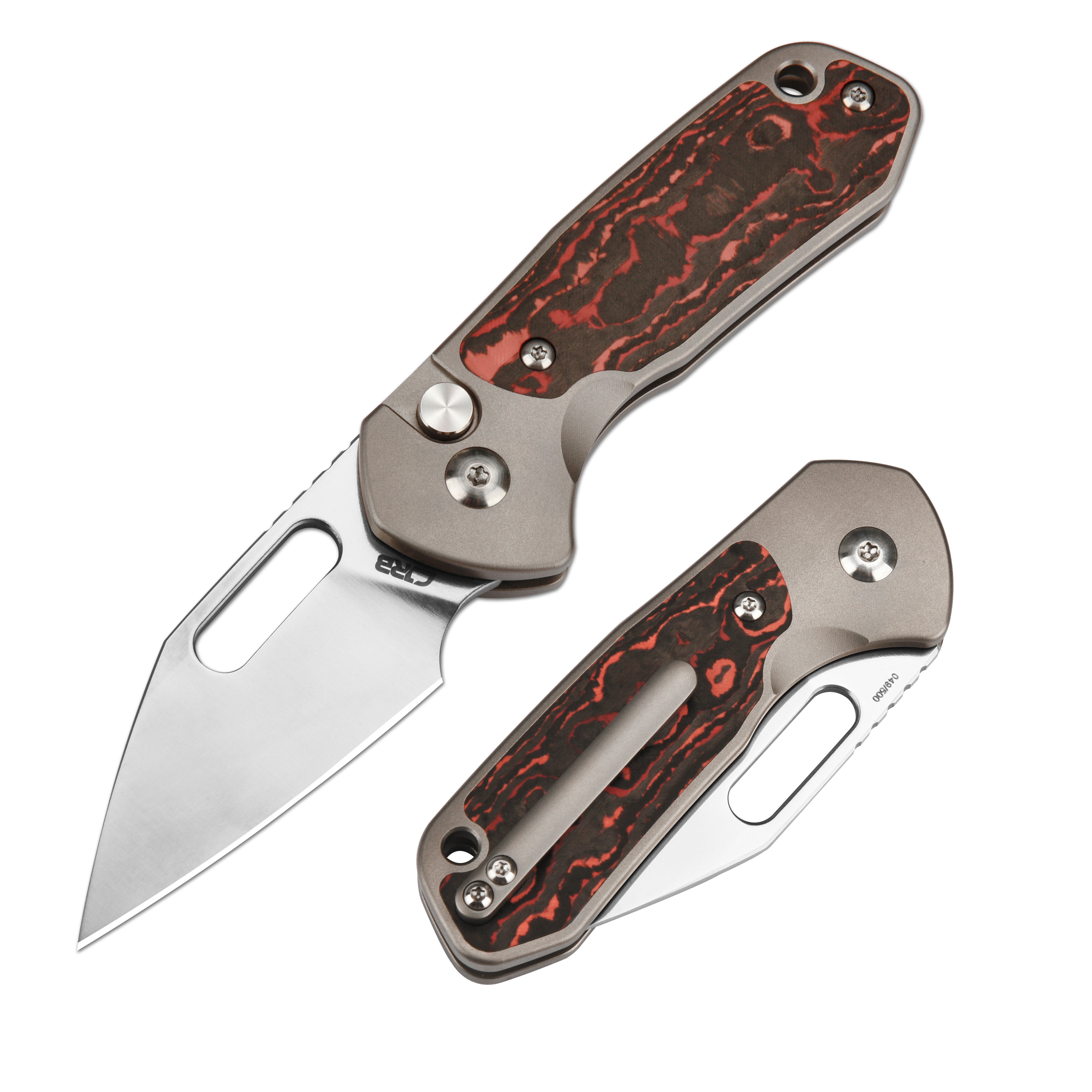 CJRB Mini Pyrite J1933 CPM S90V Blade Titanium and Fat Carbon Handle Folding Knives(Limited Edition)