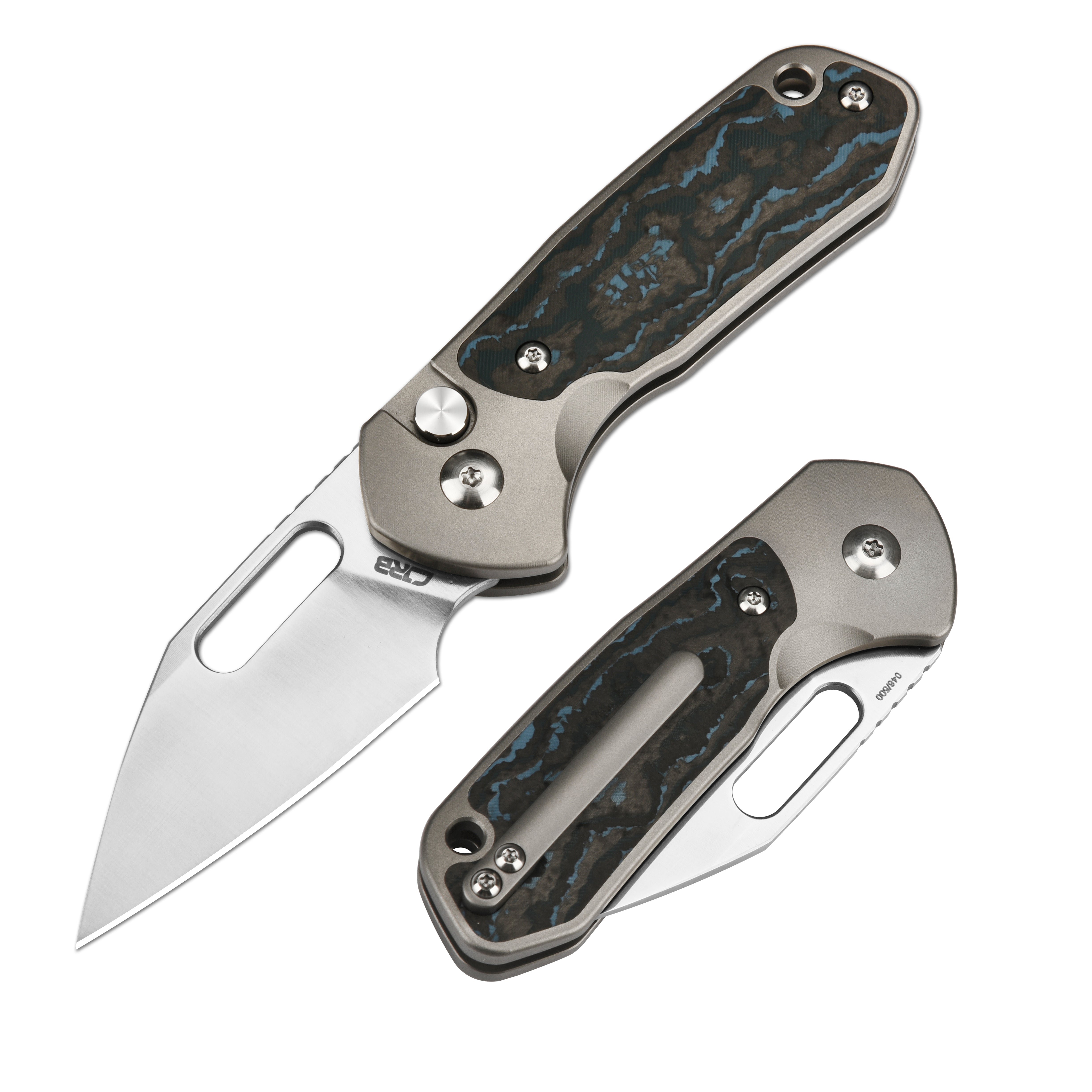 CJRB Mini Pyrite J1933 CPM S90V Blade Titanium and Fat Carbon Handle Folding Knives(Limited Edition)