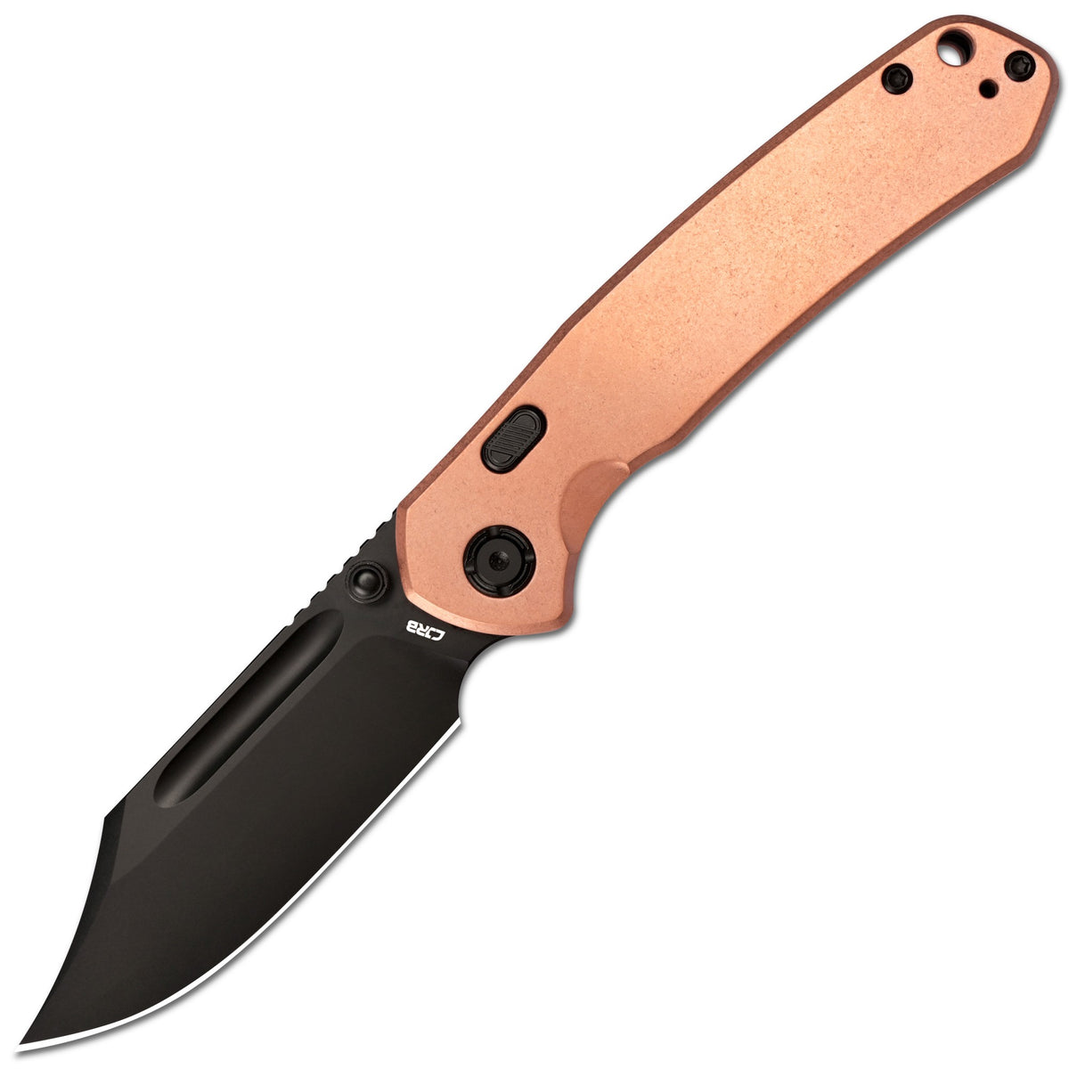 CJRB Bowie Pyrite Thumb Stud & Top Liner Lock Folding Knife Copper Handle (3.35'' 14C28N Steel Black PVD Coating Blade) J1942X-BCO