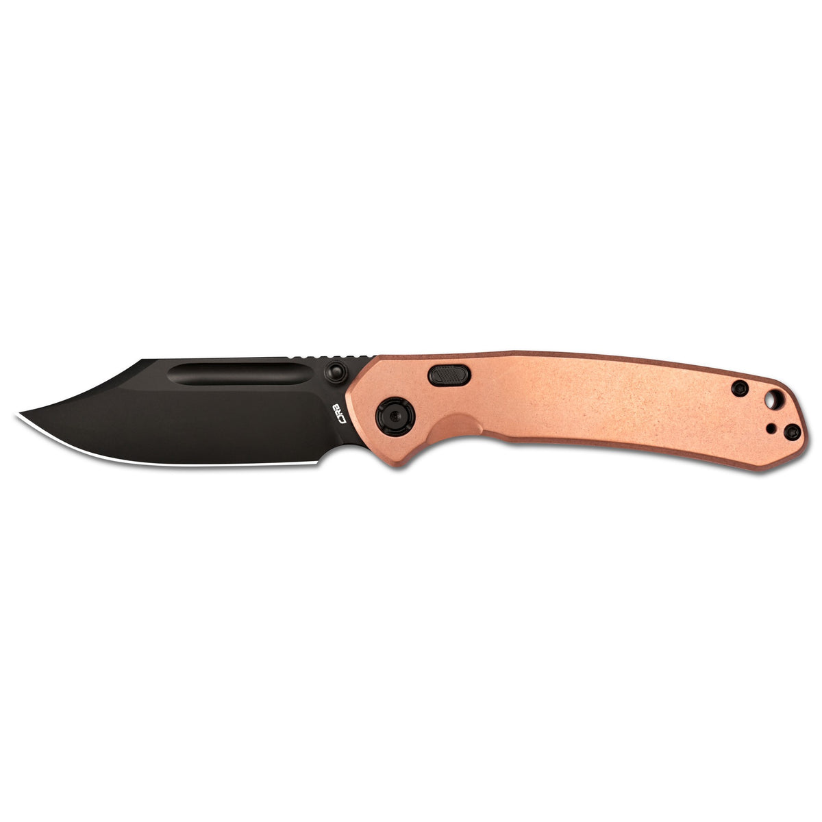 CJRB Bowie Pyrite Thumb Stud & Top Liner Lock Folding Knife Copper Handle (3.35'' 14C28N Steel Black PVD Coating Blade) J1942X-BCO