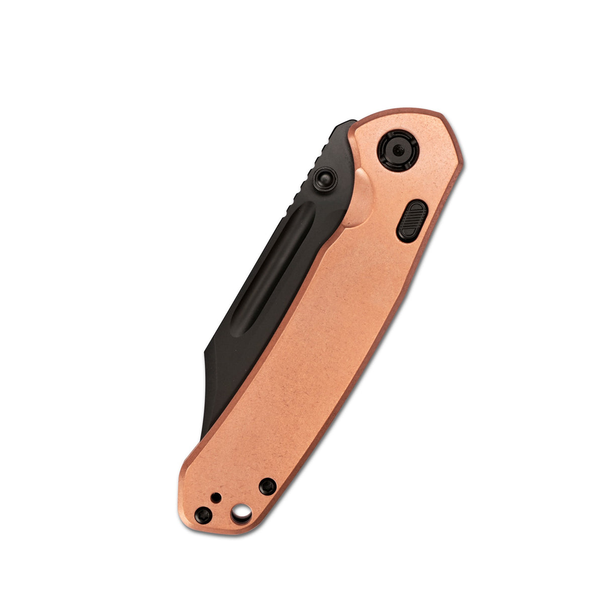 CJRB Bowie Pyrite Thumb Stud & Top Liner Lock Folding Knife Copper Handle (3.35'' 14C28N Steel Black PVD Coating Blade) J1942X-BCO