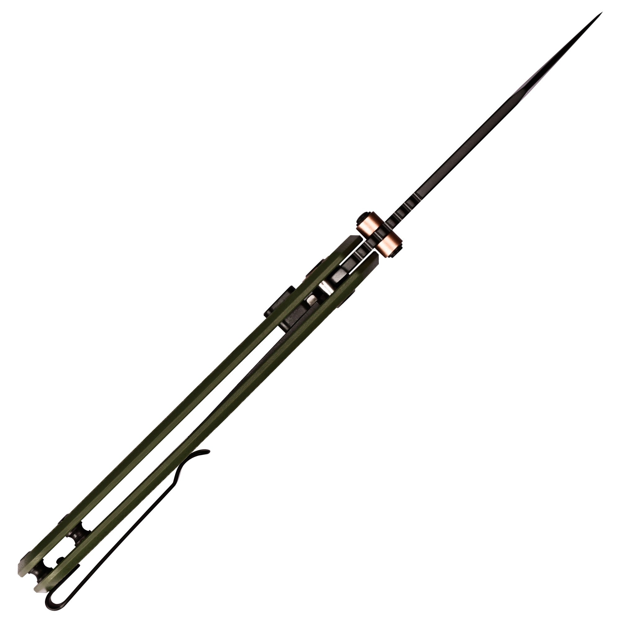 CJRB Bowie Pyrite Thumb Stud & Top Liner Lock Folding Knife Green CNC G10 Textured Handle (3.35'' AR-RPM9 Steel Black PVD Coating Blade) J1942X-BGN