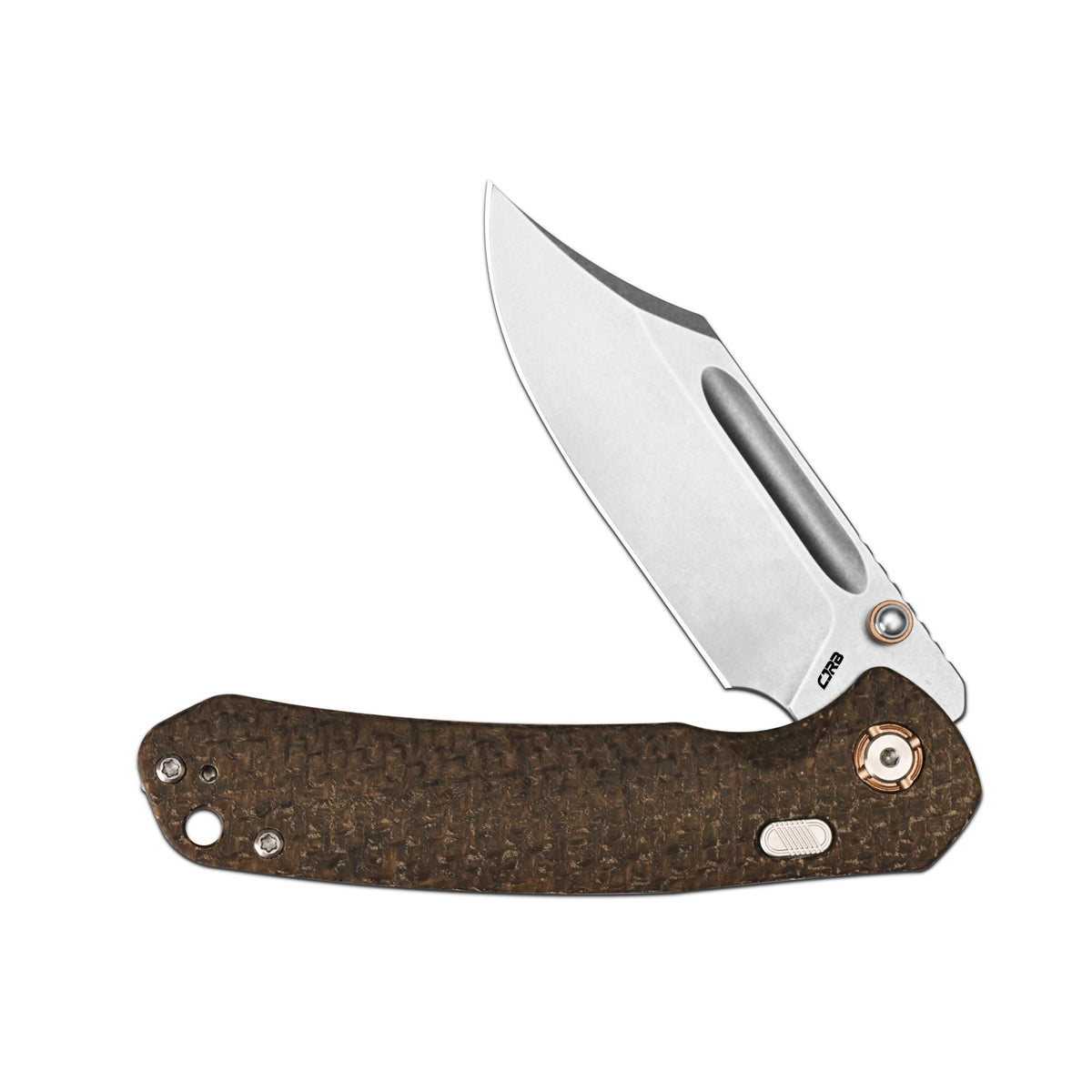 CJRB Bowie Pyrite Thumb Stud & Top Liner Lock Folding Knife Brown Glow in the Dark Micarta Handle (3.35'' Stone Wash 14C28N Steel Blade) J1942X-GDBN (Exclusive)
