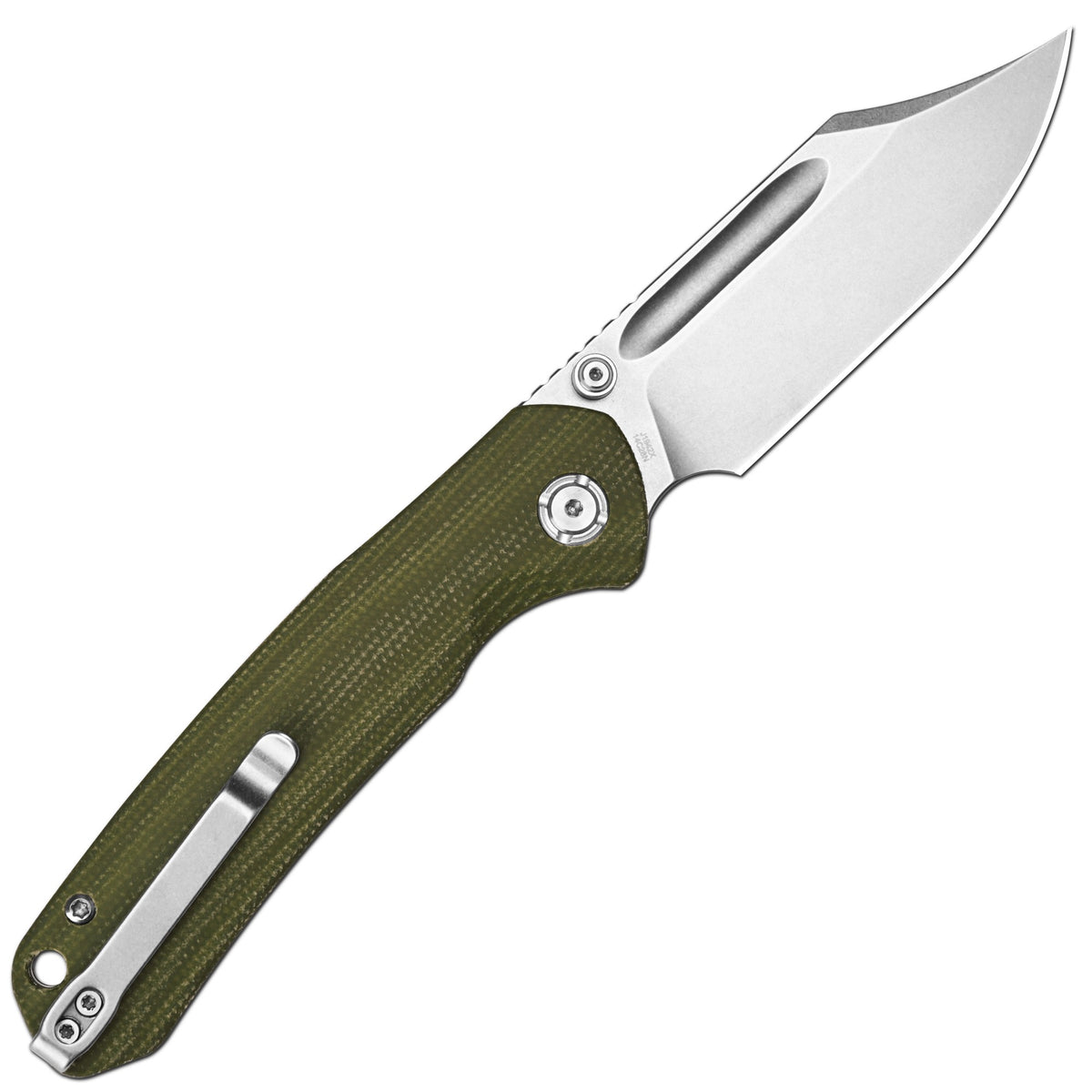 CJRB Bowie Pyrite Thumb Stud & Top Liner Lock Folding Knife Natural Micarta Handle (3.35'' Stone Wash 14C28N Steel Blade) J1942X-NM