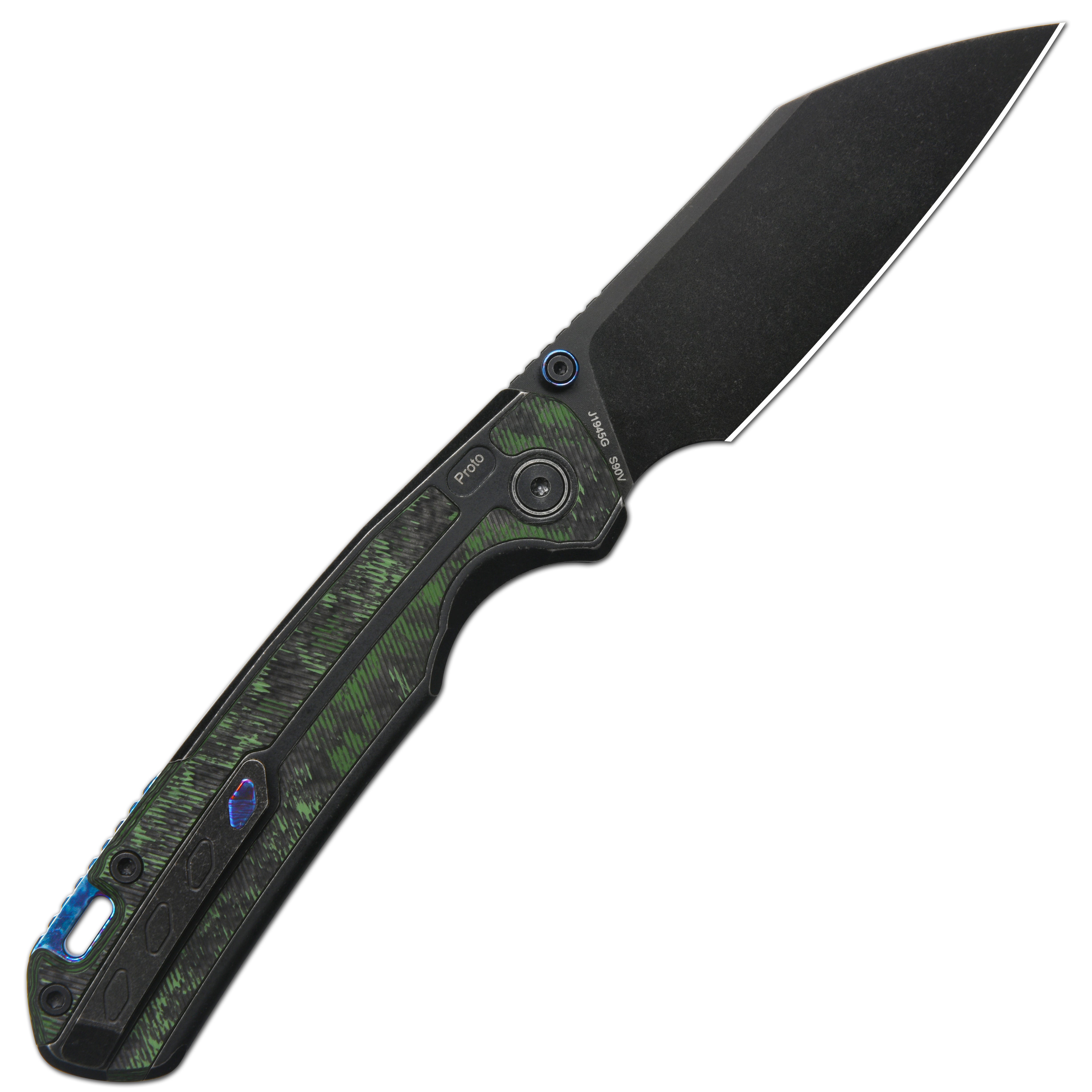 CJRB Interstellar Pyrite-Light J1945G S90V Blade Titanium and Fat Carbon Inlay Handle Folding Knives(Limited edition) - Black (J1945G-BJWCF)