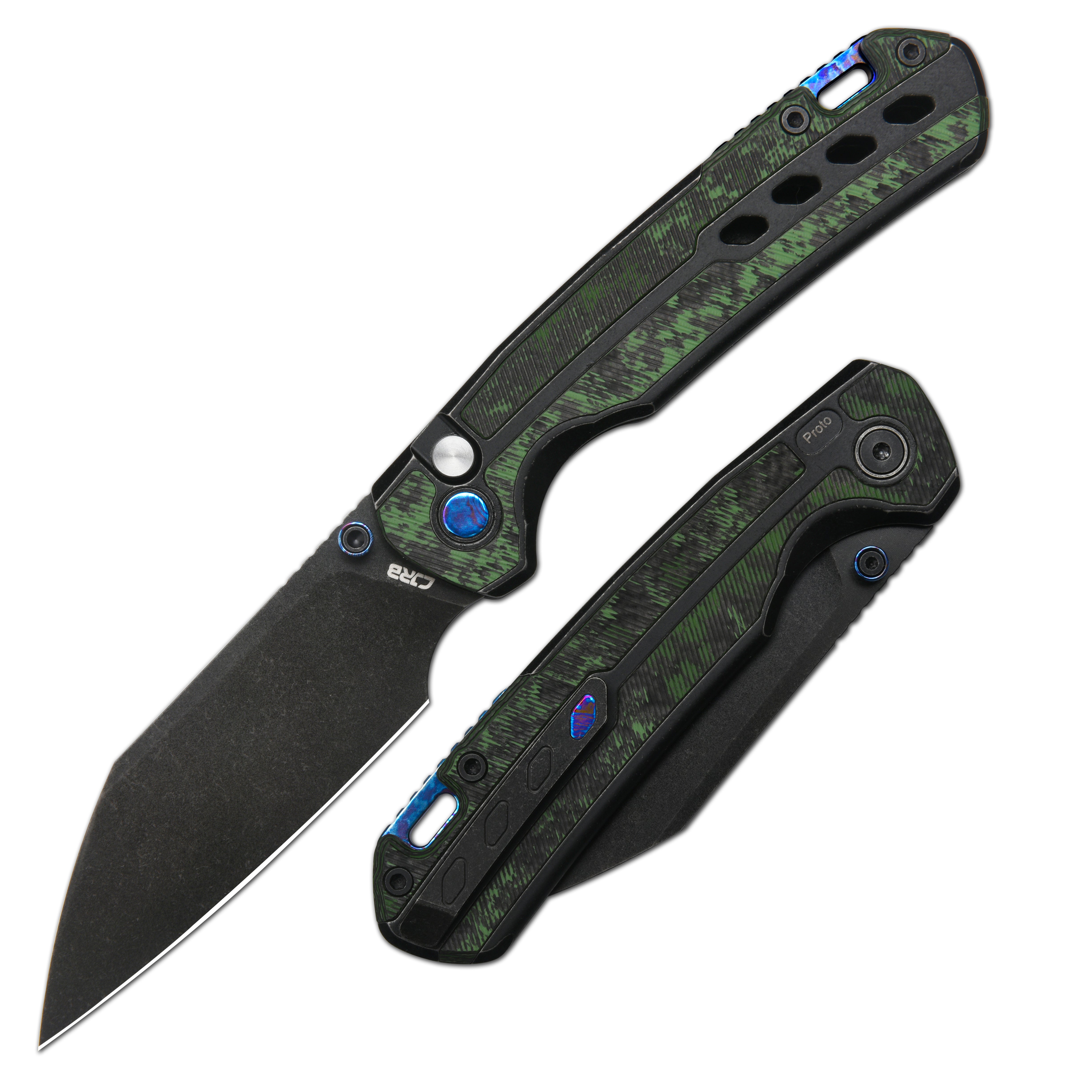 CJRB Interstellar Pyrite-Light J1945G S90V Blade Titanium and Fat Carbon Inlay Handle Folding Knives(Limited edition) - Black (J1945G-BJWCF)