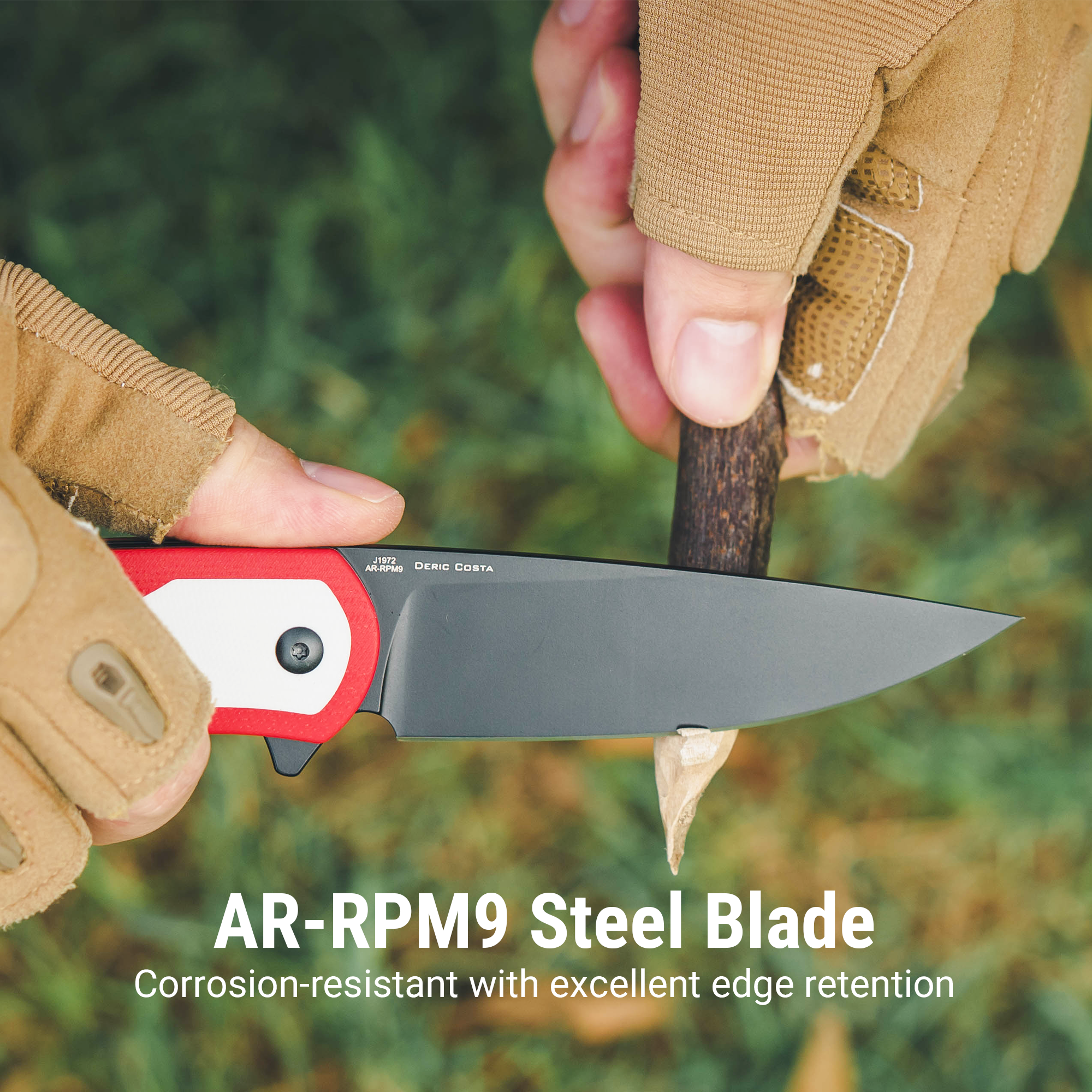 CJRB Rodayo Flipper & Liner Lock Folding Knife Red G10 Handle (3.78'' AR-RPM9 Steel Black PVD Coating Blade) J1972-RWH