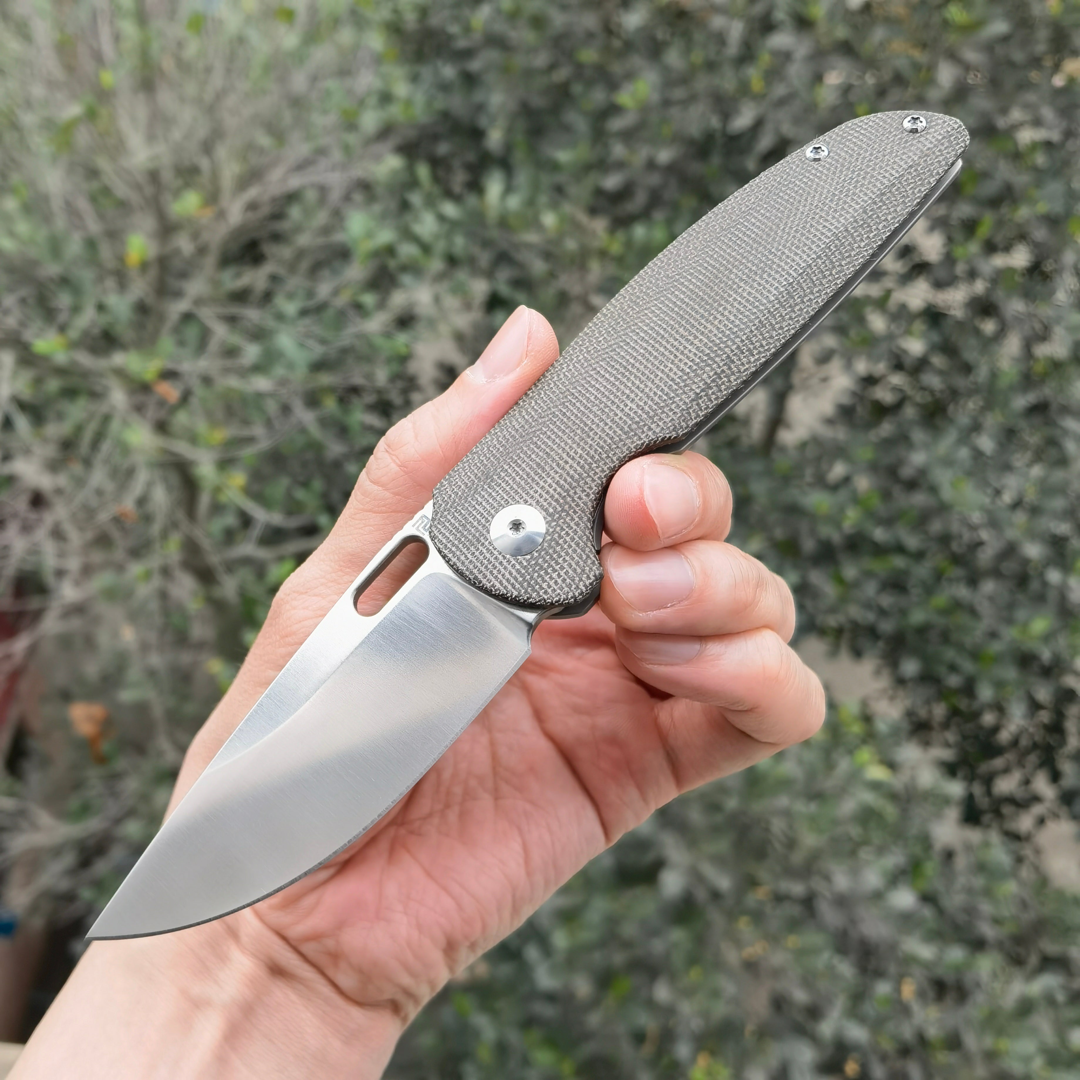 Artisan Cutlery Satyr 1852G-ODG S90V Blade Micarta & Titanium Handle Folding Knives