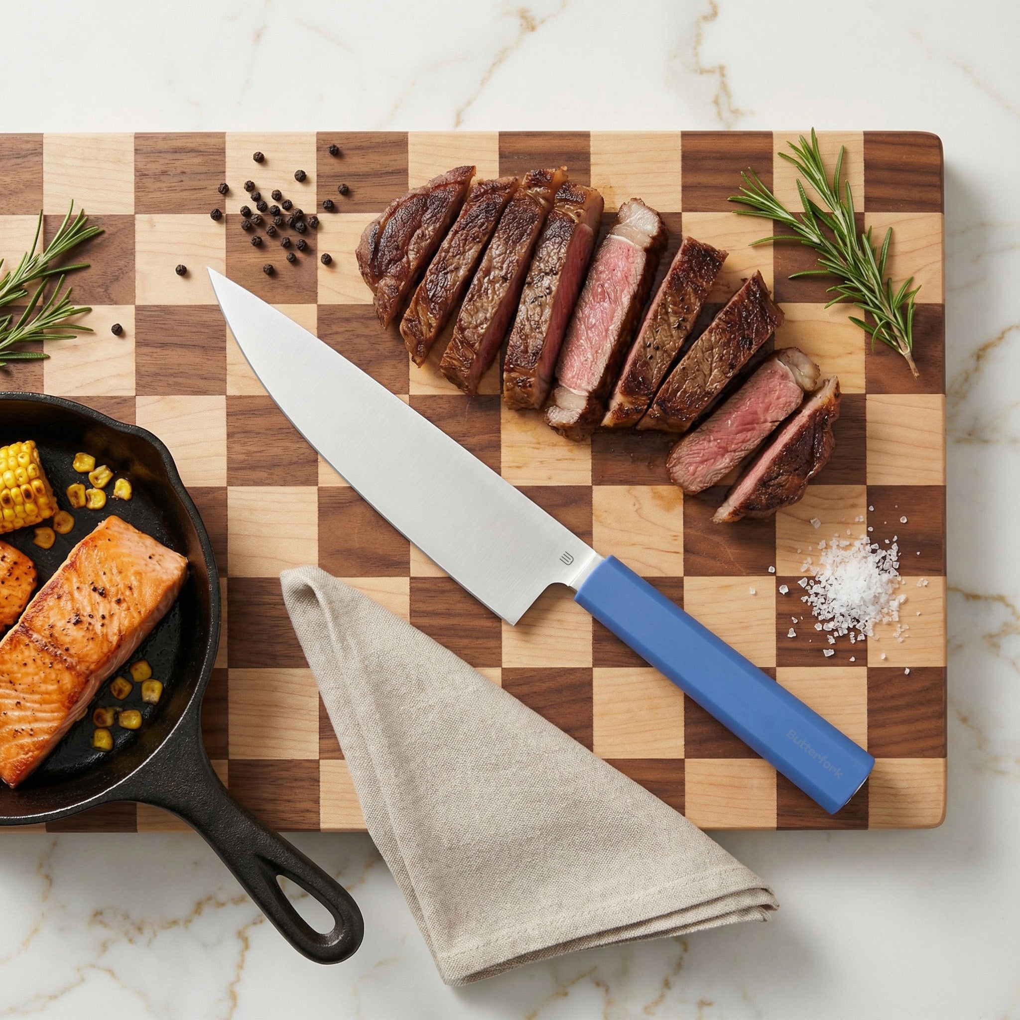 Butterfork Purest 8” Chef's Knife, AR-RPM9 Stainless Steel, Replaceable ABS Handle, Ultramarine