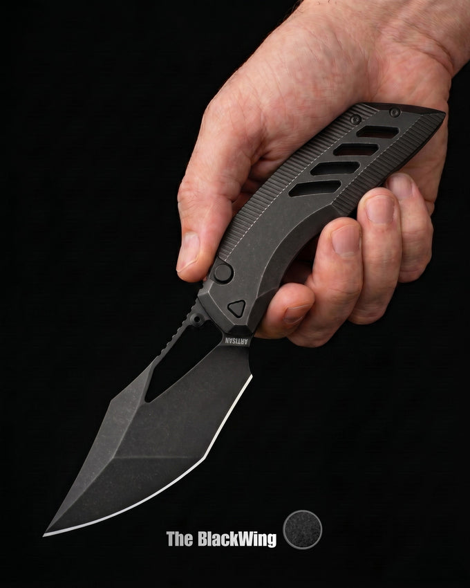 Artisan Cutlery The BlackWing | Tactical Tumbled Black Titanium - Product view 2
