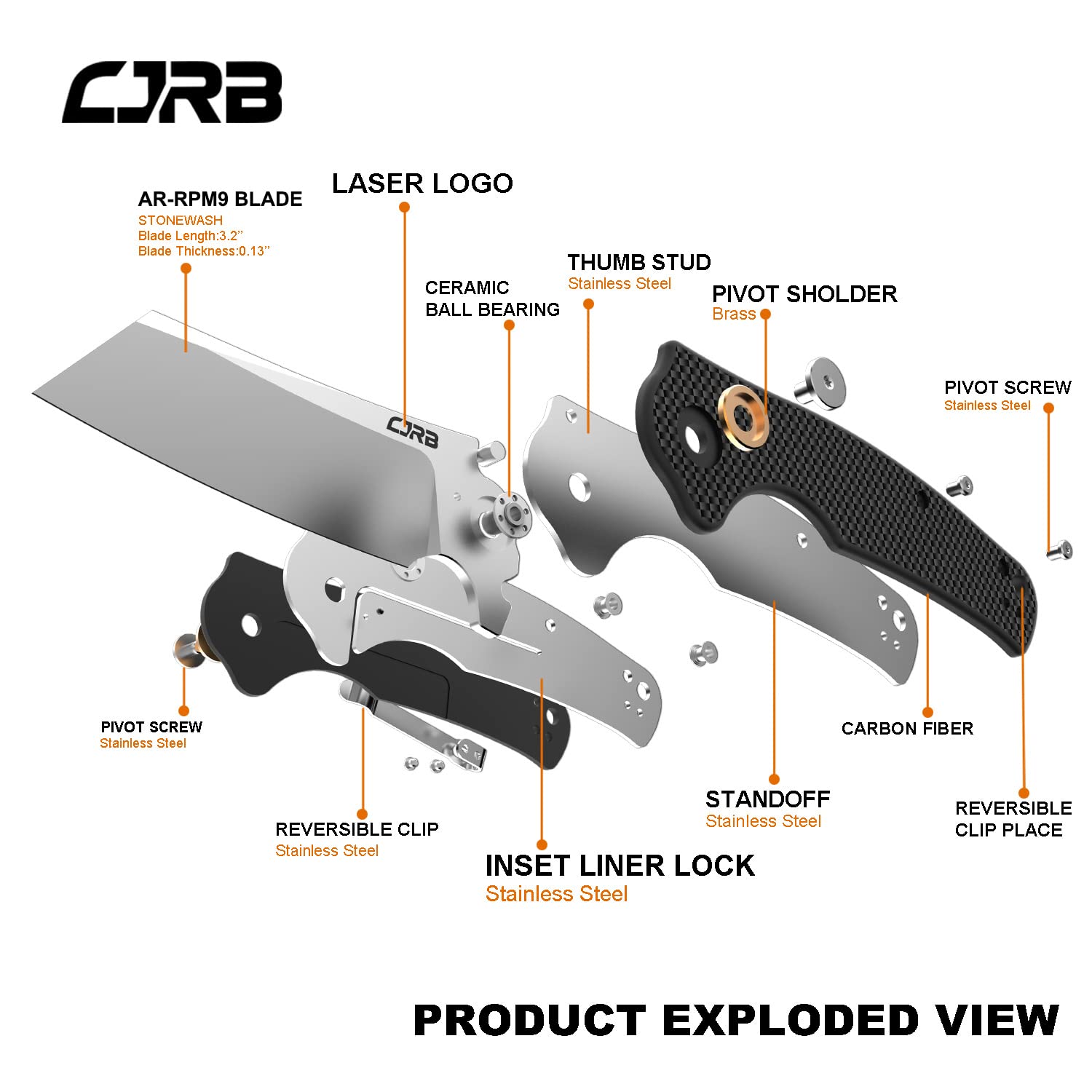 CJRB Crag J1904 AR-RPM9 Blade Carbon Fiber Handle Folding Knives
