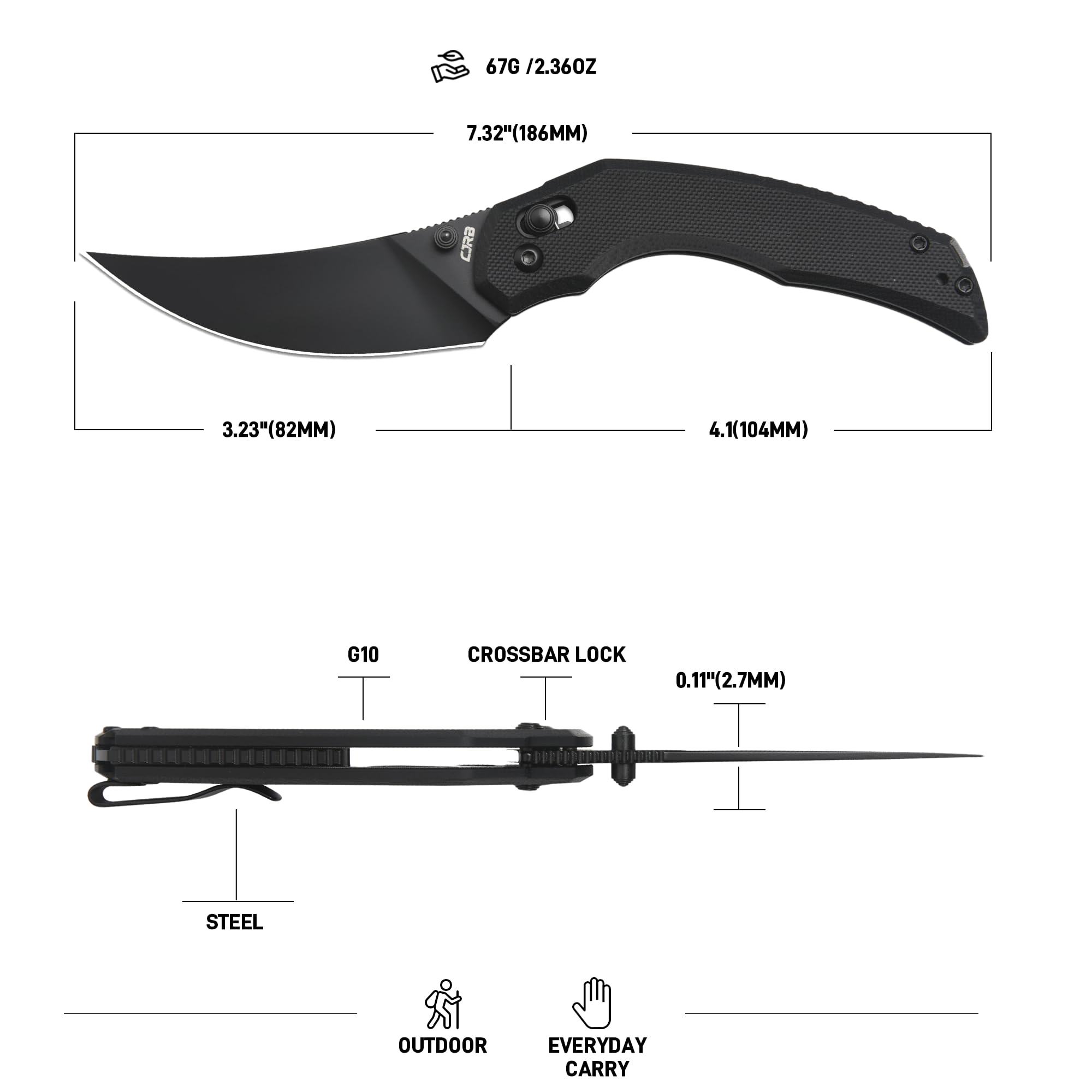 CJRB Nanner J1955 AR-RPM9 Steel Blade G10 Handle Folding Knives, Black