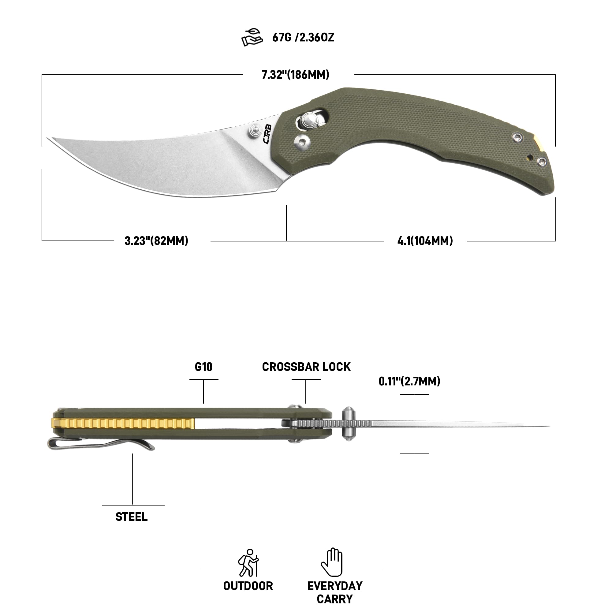 CJRB Nanner J1955 AR-RPM9 Steel Blade G10 Handle Folding Knives, Green
