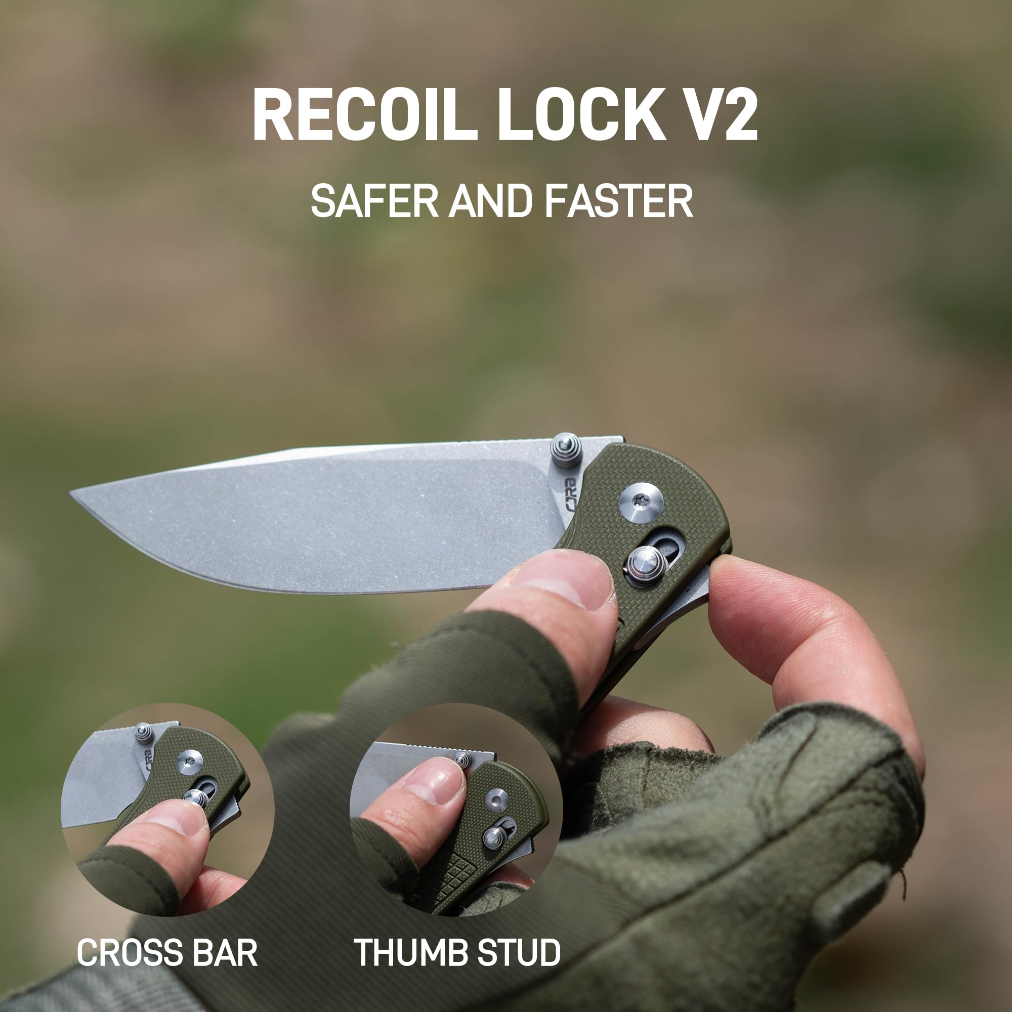 CJRB Bolt J1960 AR-RPM9 Steel Blade G10 Handle Folding Knives, Green