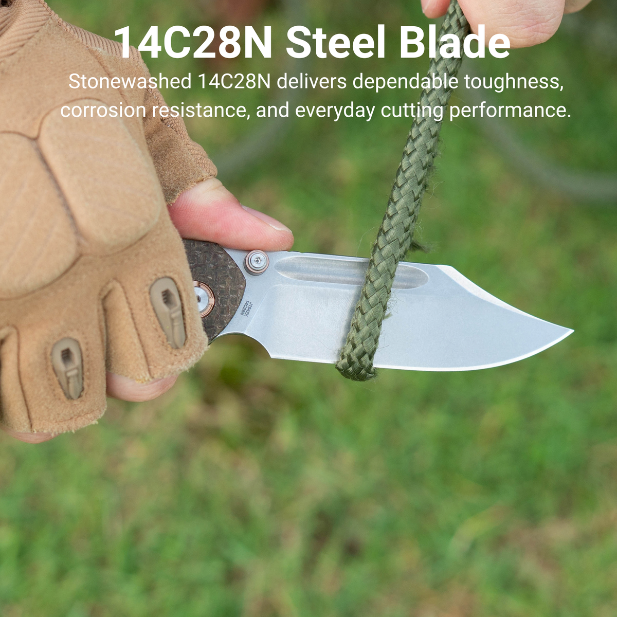 CJRB Bowie Pyrite Thumb Stud & Top Liner Lock Folding Knife Brown Glow in the Dark Micarta Handle (3.35'' Stone Wash 14C28N Steel Blade) J1942X-GDBN (Exclusive)