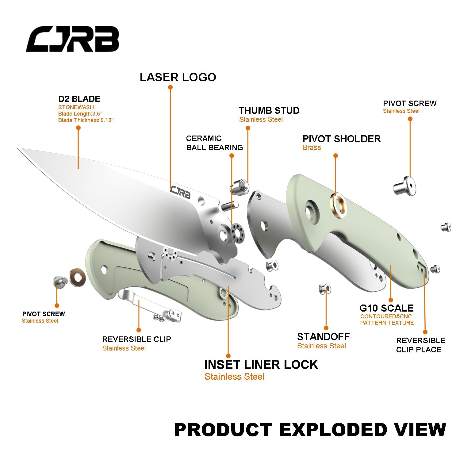 CJRB Feldspar J1912 D2/AR-RPM9 Blade G10(Contoured & Cnc Pattern Texture) Handle Folding Knives