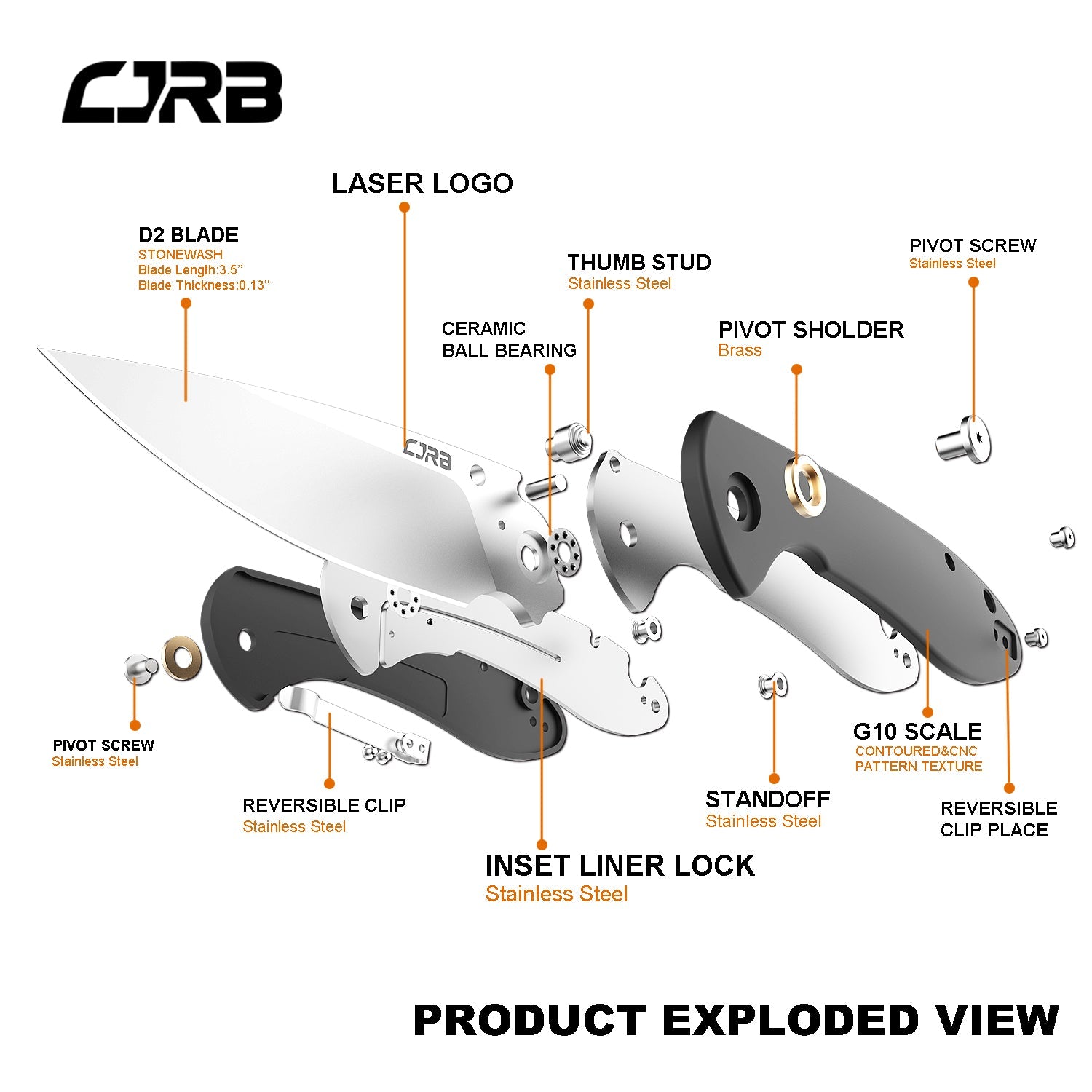 CJRB Feldspar J1912 D2/AR-RPM9 Blade G10(Contoured & Cnc Pattern Texture) Handle Folding Knives